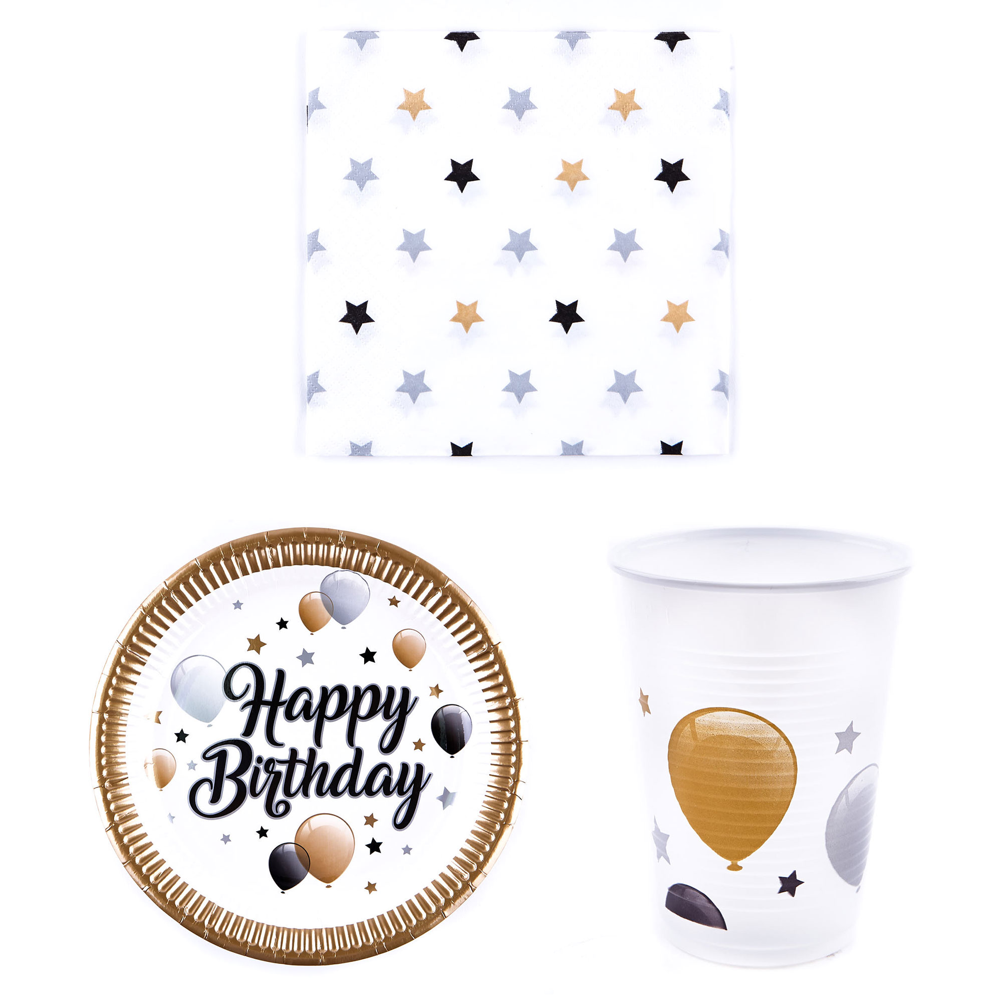 Black & Gold Birthday Party Tableware Bundle - 8 Guests