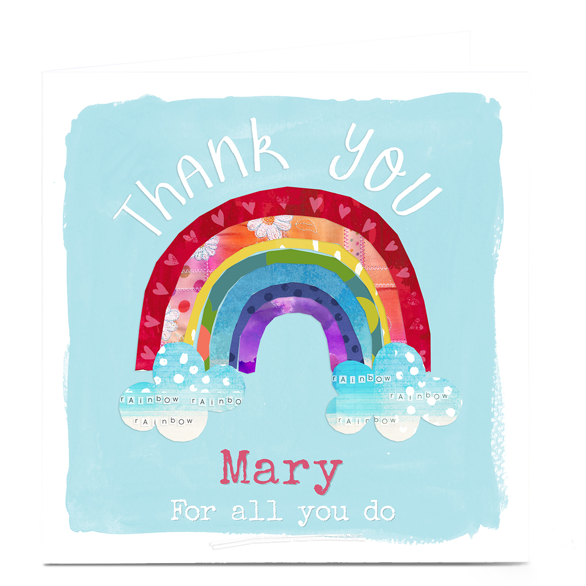 Personalised Kerry Spurling Thank You Card - Rainbow