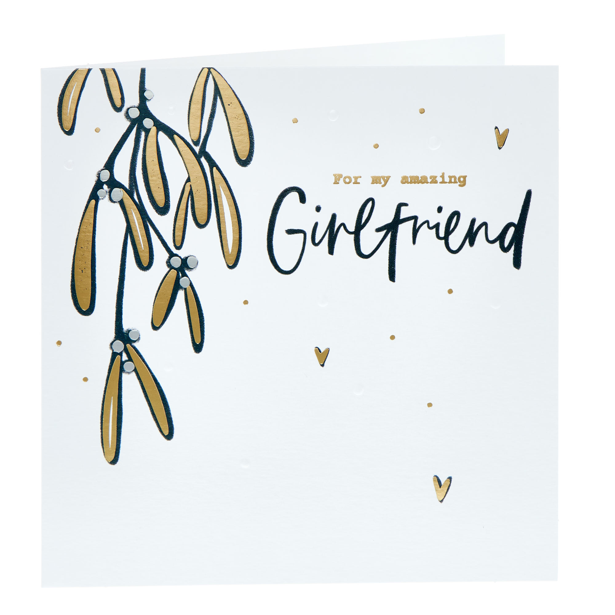 Girlfriend Mistletoe Black & Gold Christmas Card
