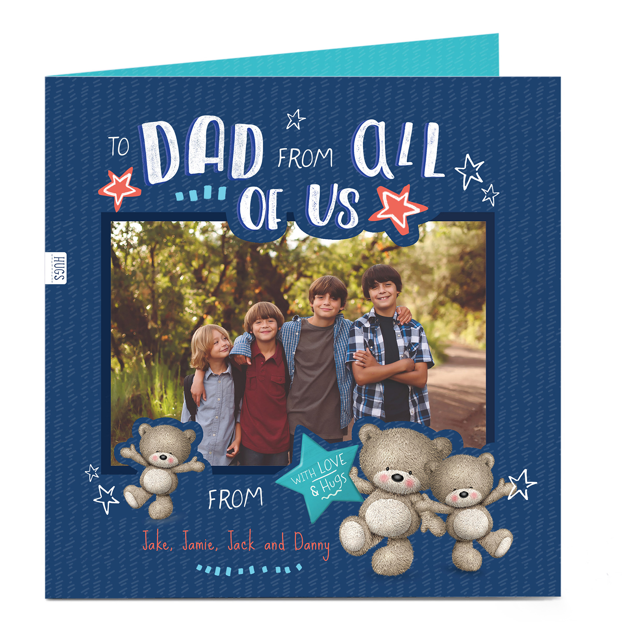 Personalised Father's Day Hugs Photo Card - Dad, From All Of Us