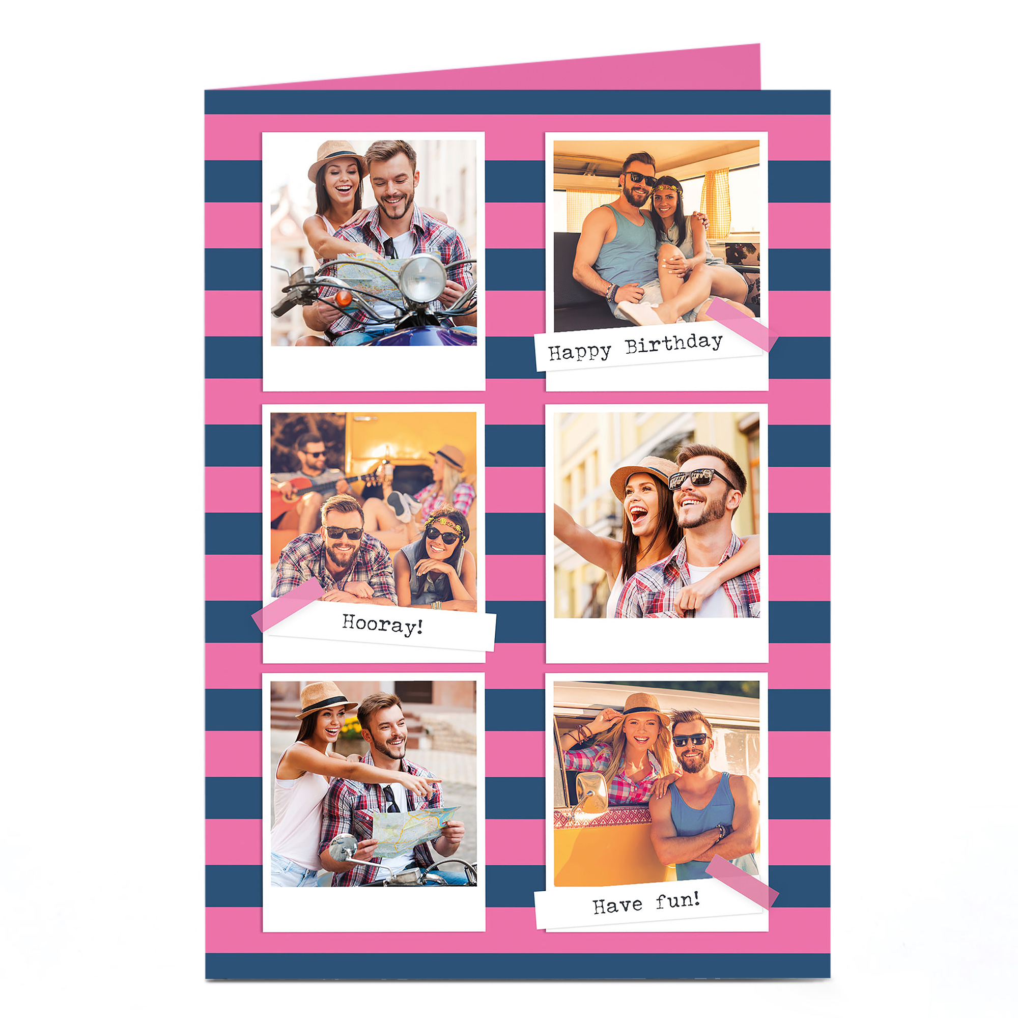 Photo Birthday Card - Six Polaroids Stripes