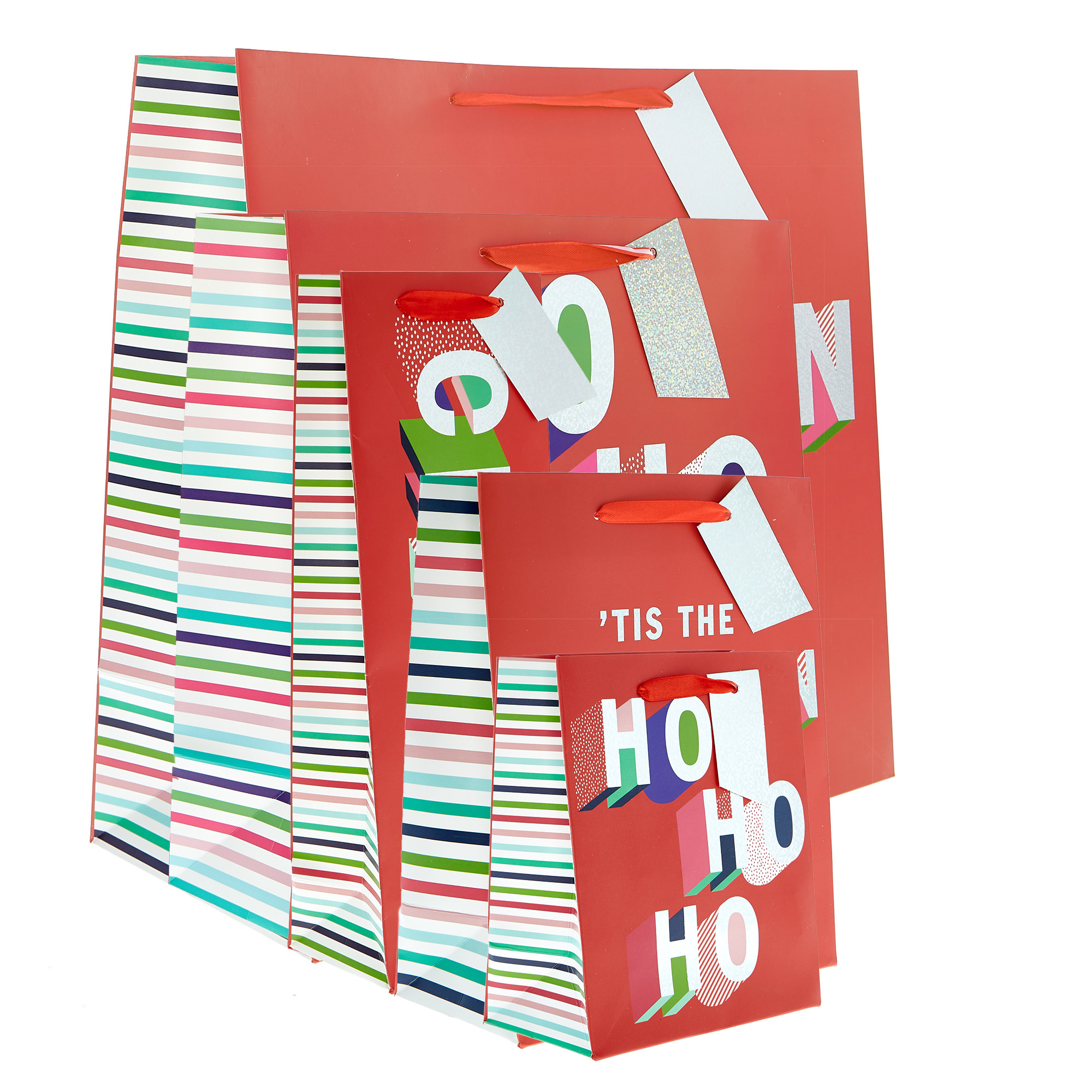 Fun Text Christmas Gift Bag Bundle - Pack of 10