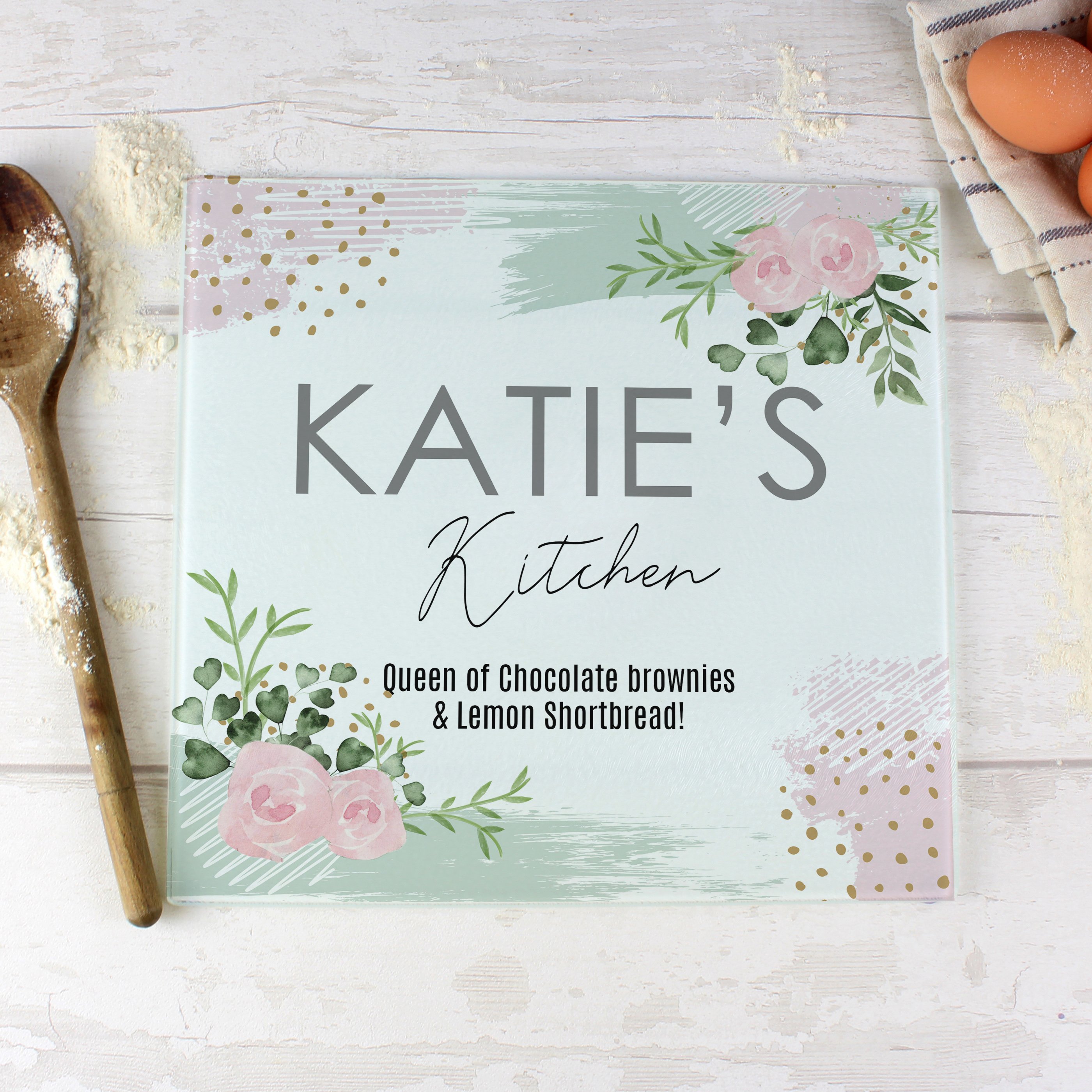 Personalised Abstract Rose Glass Chopping Board