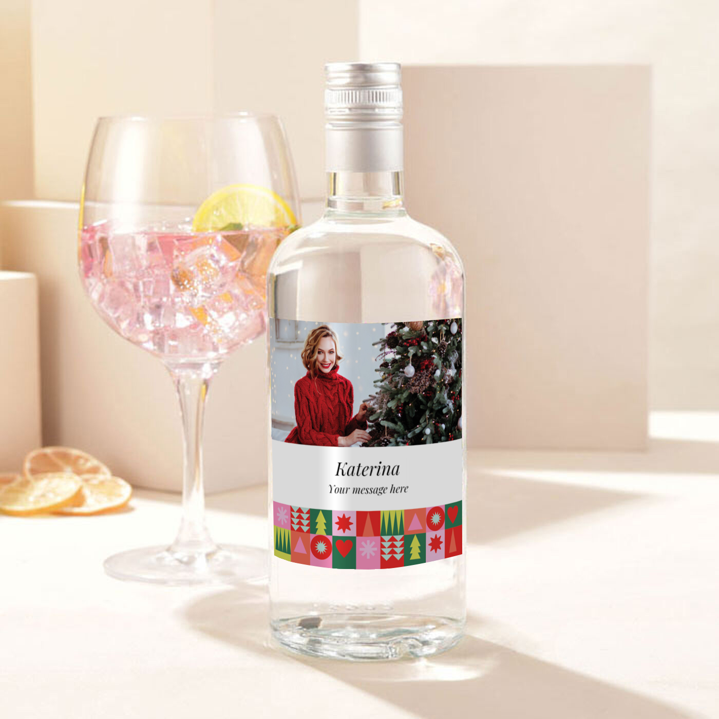 Photo Upload With a Message Gin - Festive Shapes