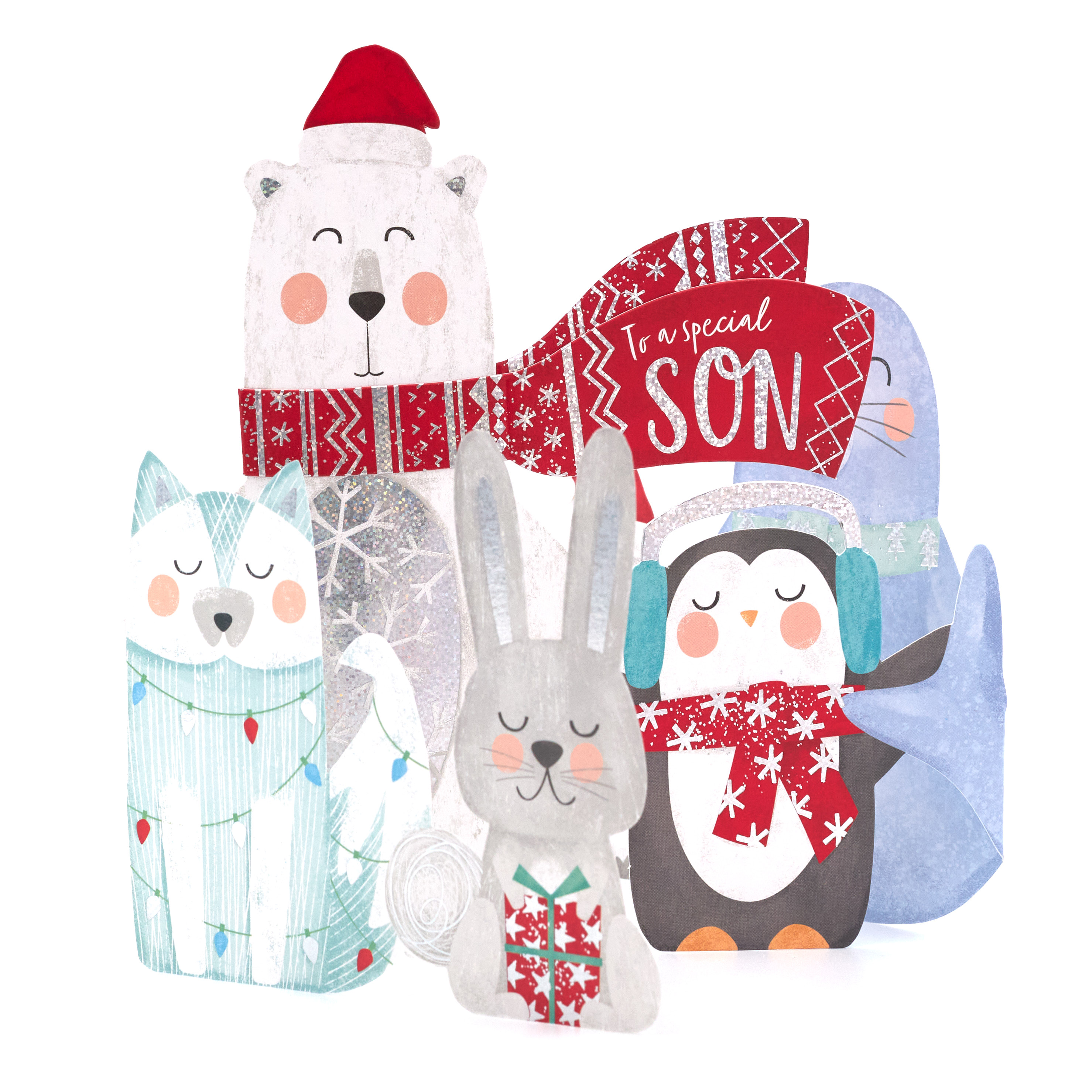 Exquisite Collection Christmas Card - Son, Winter Animals Concertina