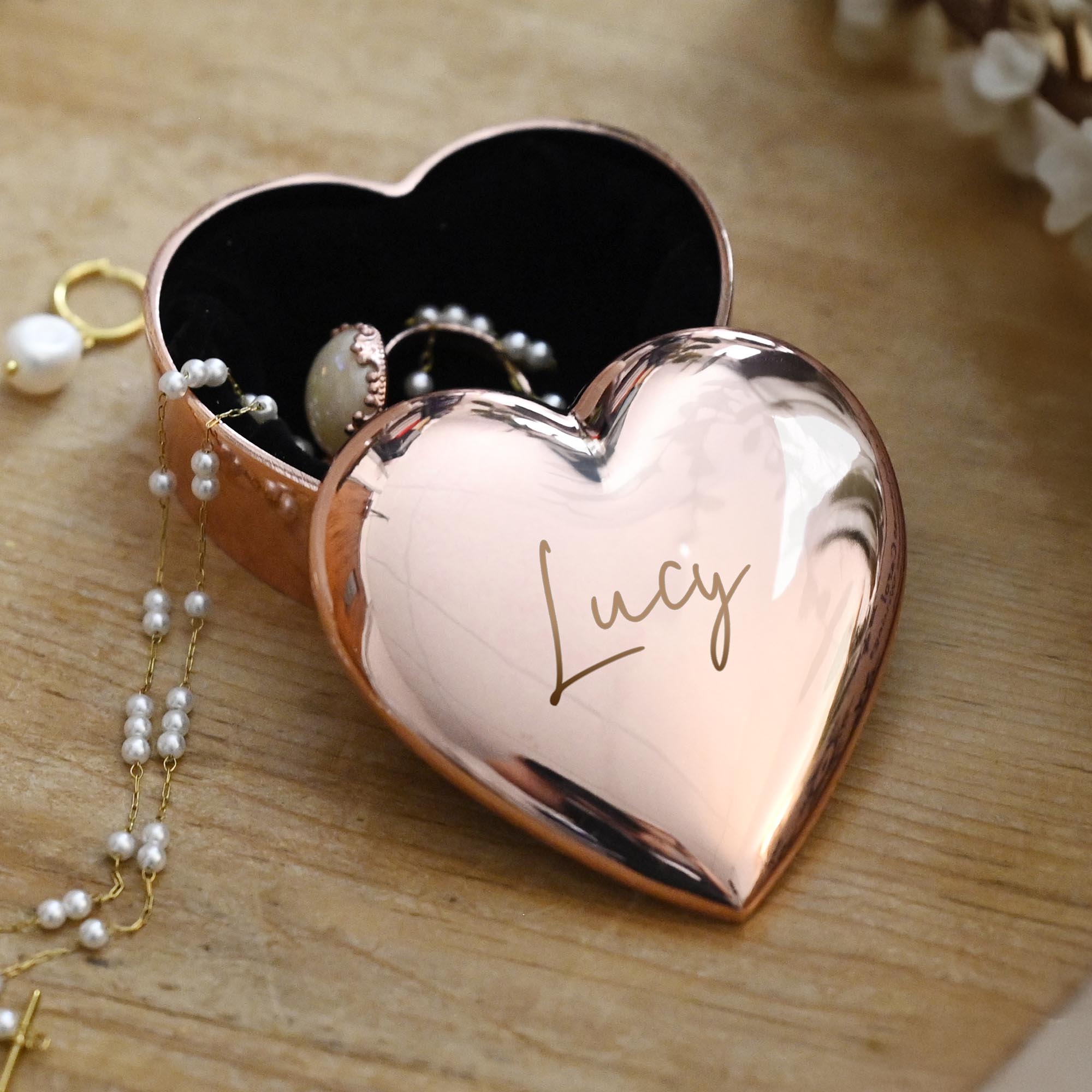 Personalised Engraved Rose Gold Heart Trinket Box