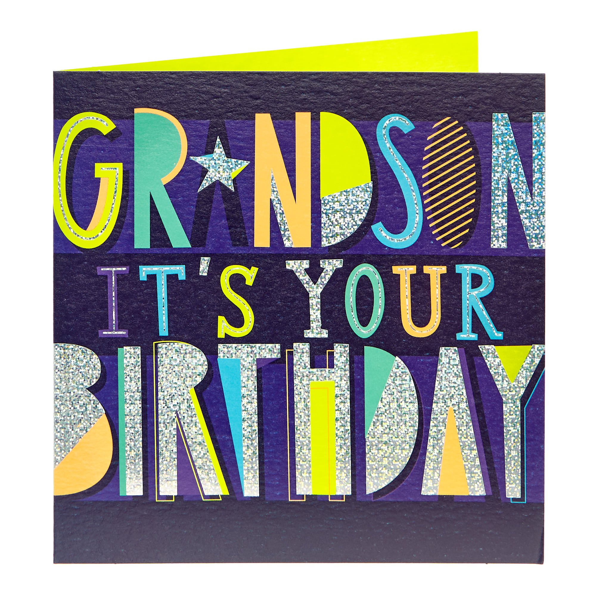 Grandson It's Your Day Bright Letters Birthday Card