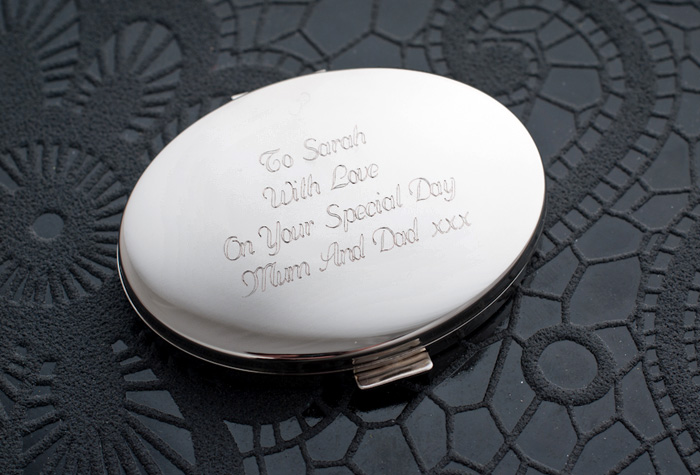 Personalised Engraved Silver Oval Compact Mirror