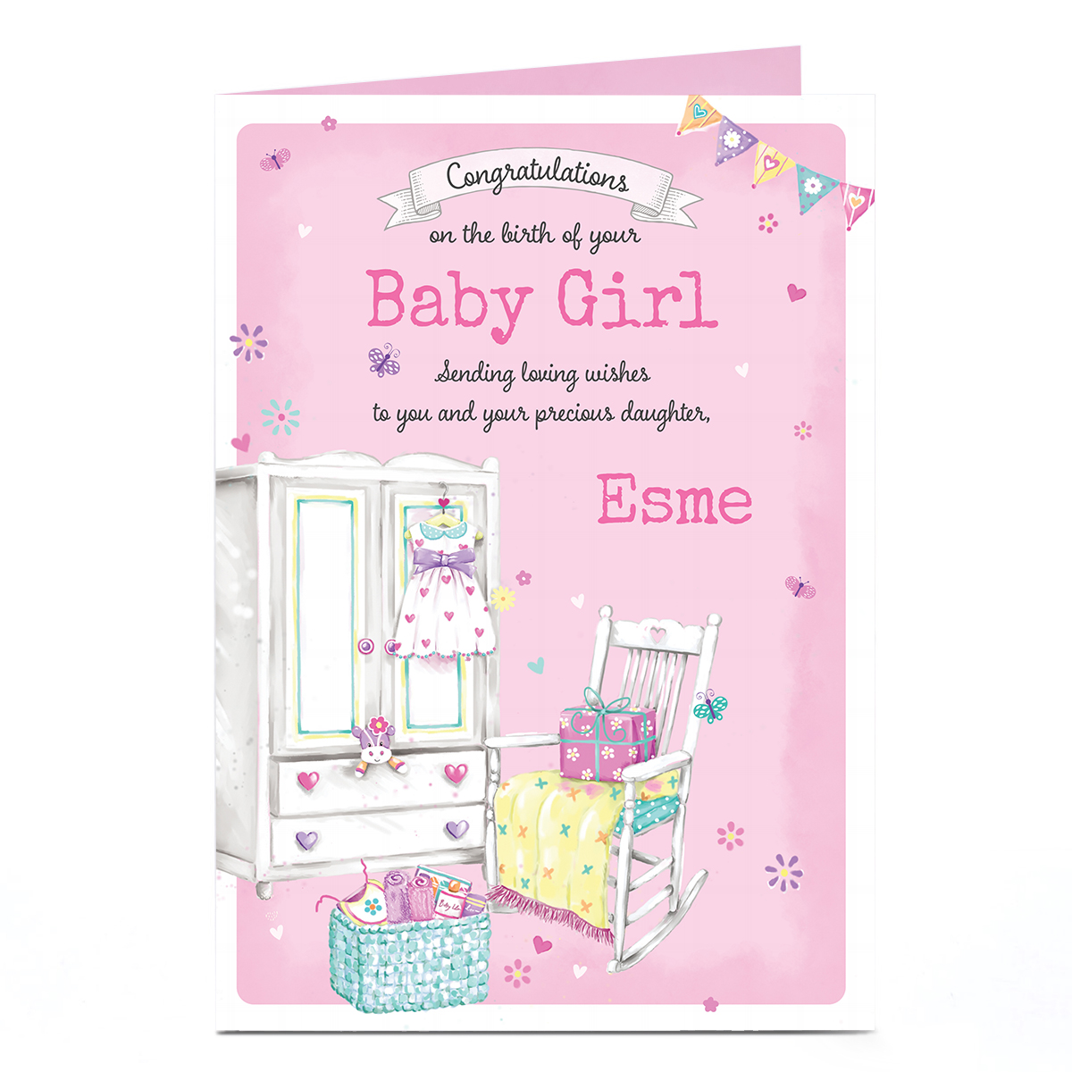 Personalised New Baby Card - Pink Nursery 