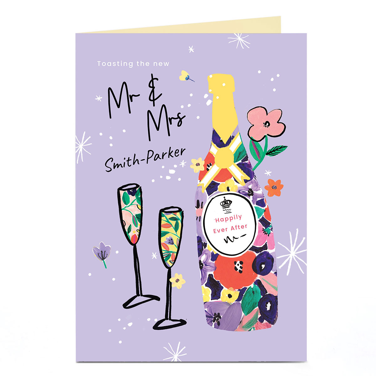 Personalised Wedding Card - Floral Champagne Bottle 