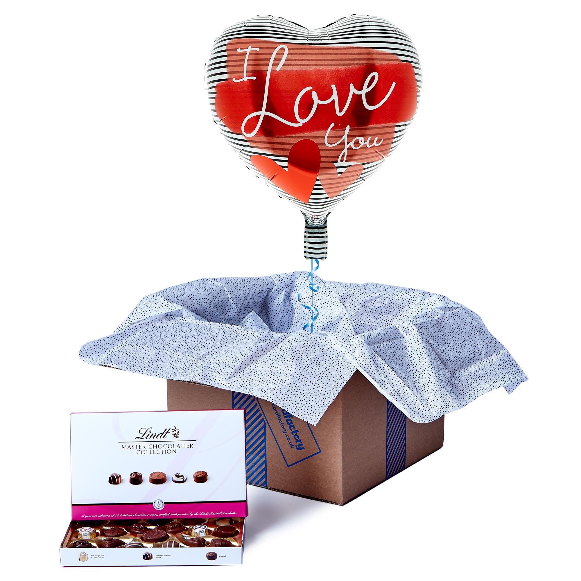 I Love You Heart Balloon & Lindt Chocolate Box - FREE GIFT CARD!