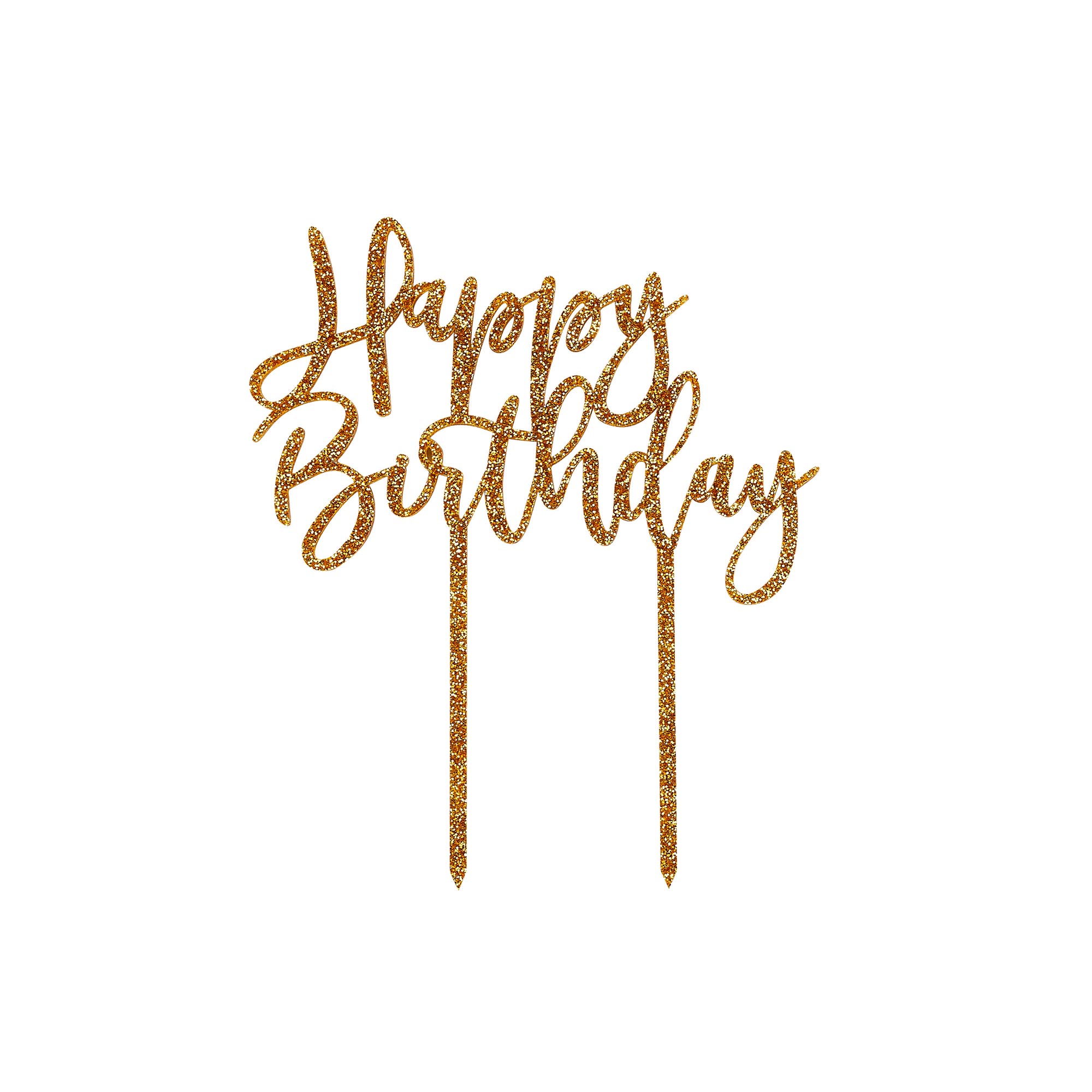 Metallic Happy Birthday Script Glitter Acrylic Cake Topper (3 Colour Options)