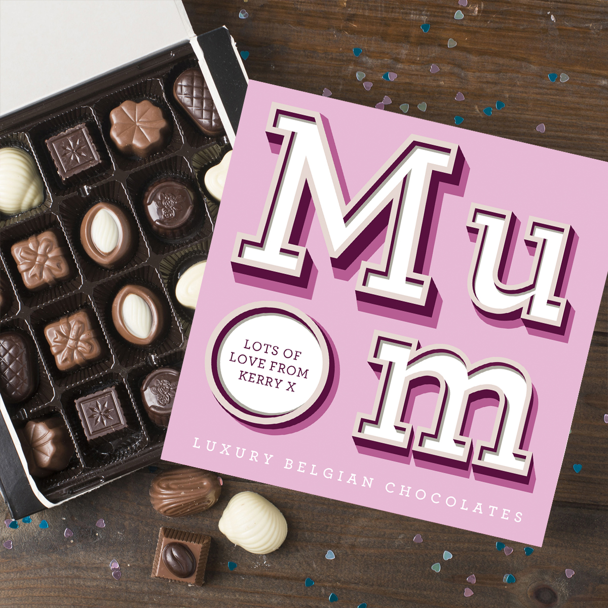 Personalised Belgian Chocolates - Mum Pink & White
