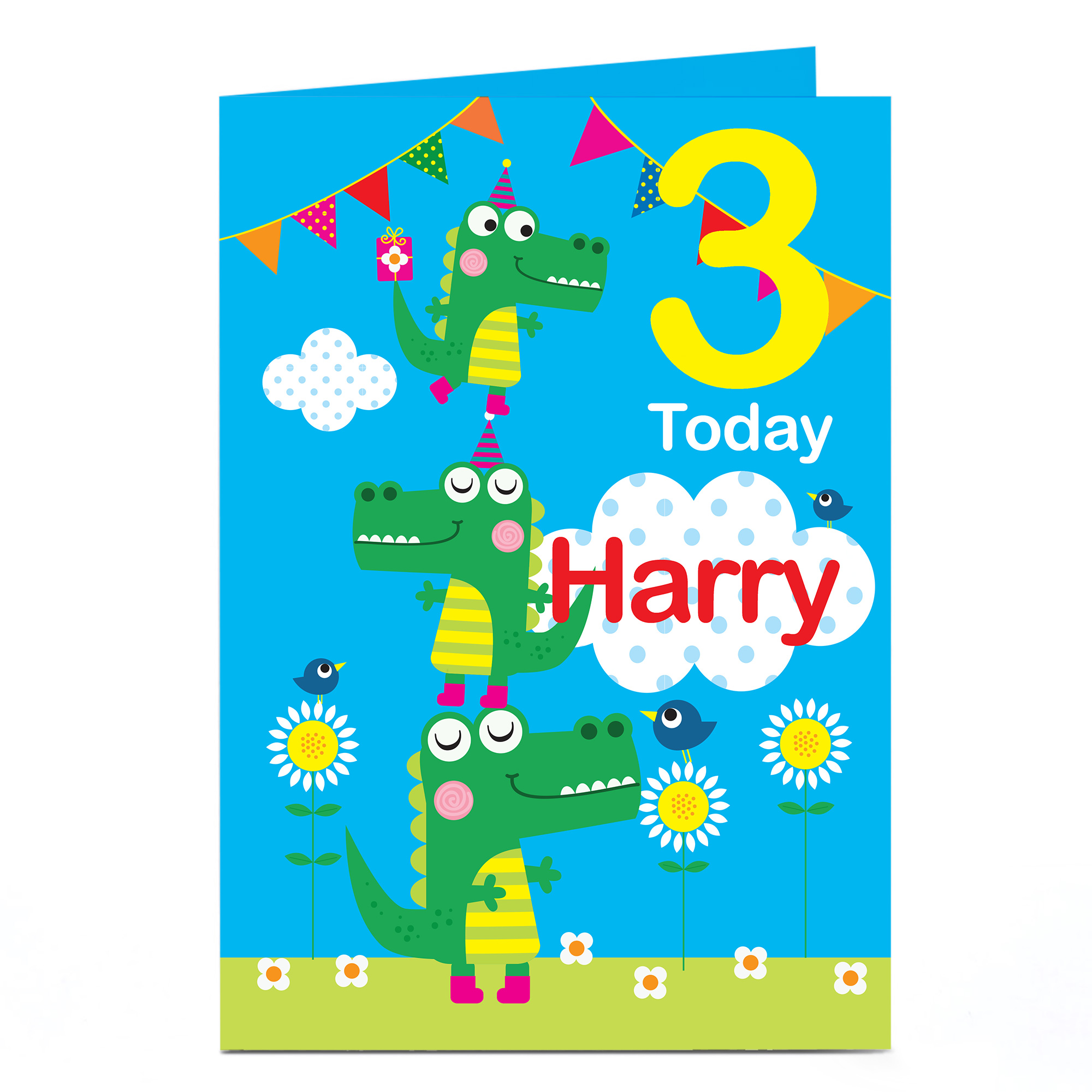 Personalised Birthday Card - Crocodile Party, Editable Age