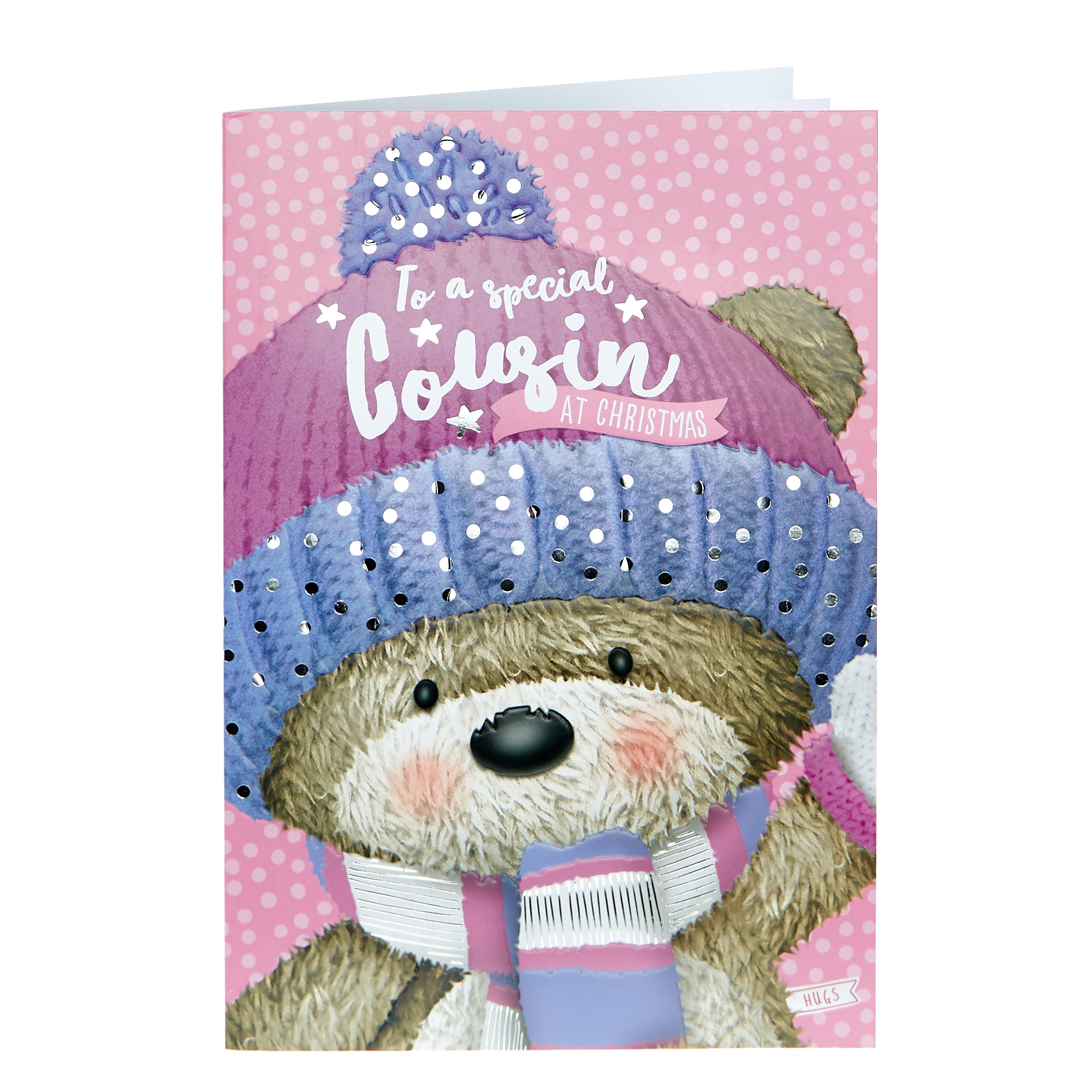 Hugs Bear Christmas Card - To A Special Cousin