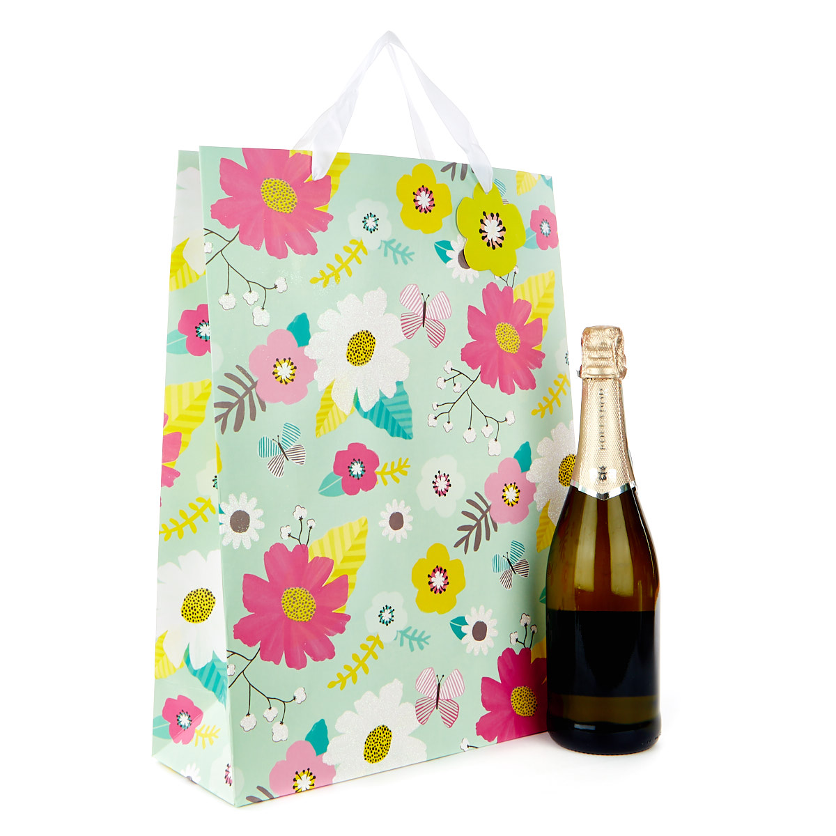 Extra Large Portrait Gift Bag - Mint Floral 