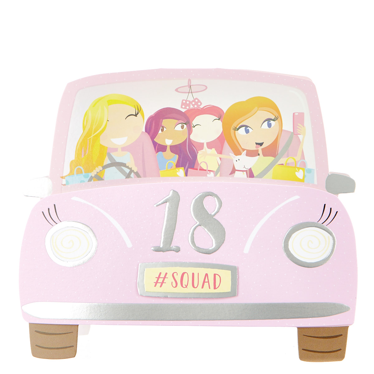 Boutique Collection 18th Birthday Card - Pink Car #SQUAD