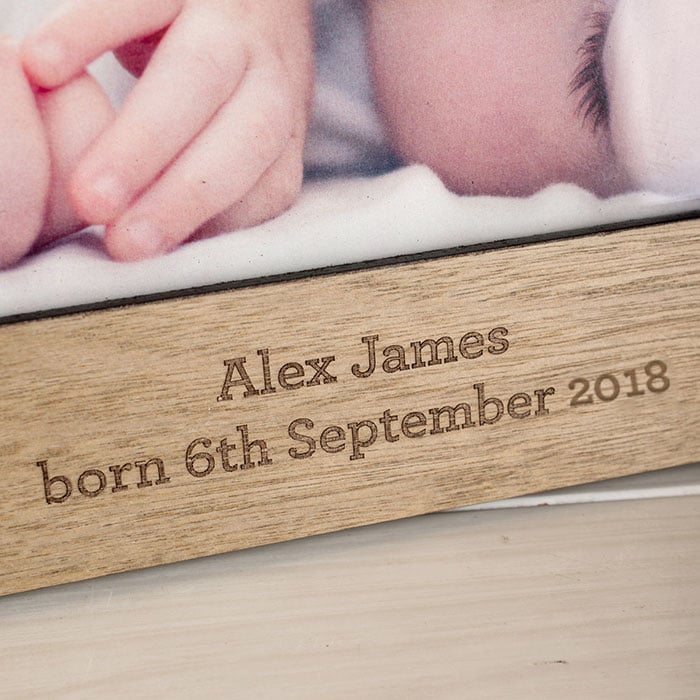 Personalised Engraved Wooden Photo Frame - Baby's Footprints