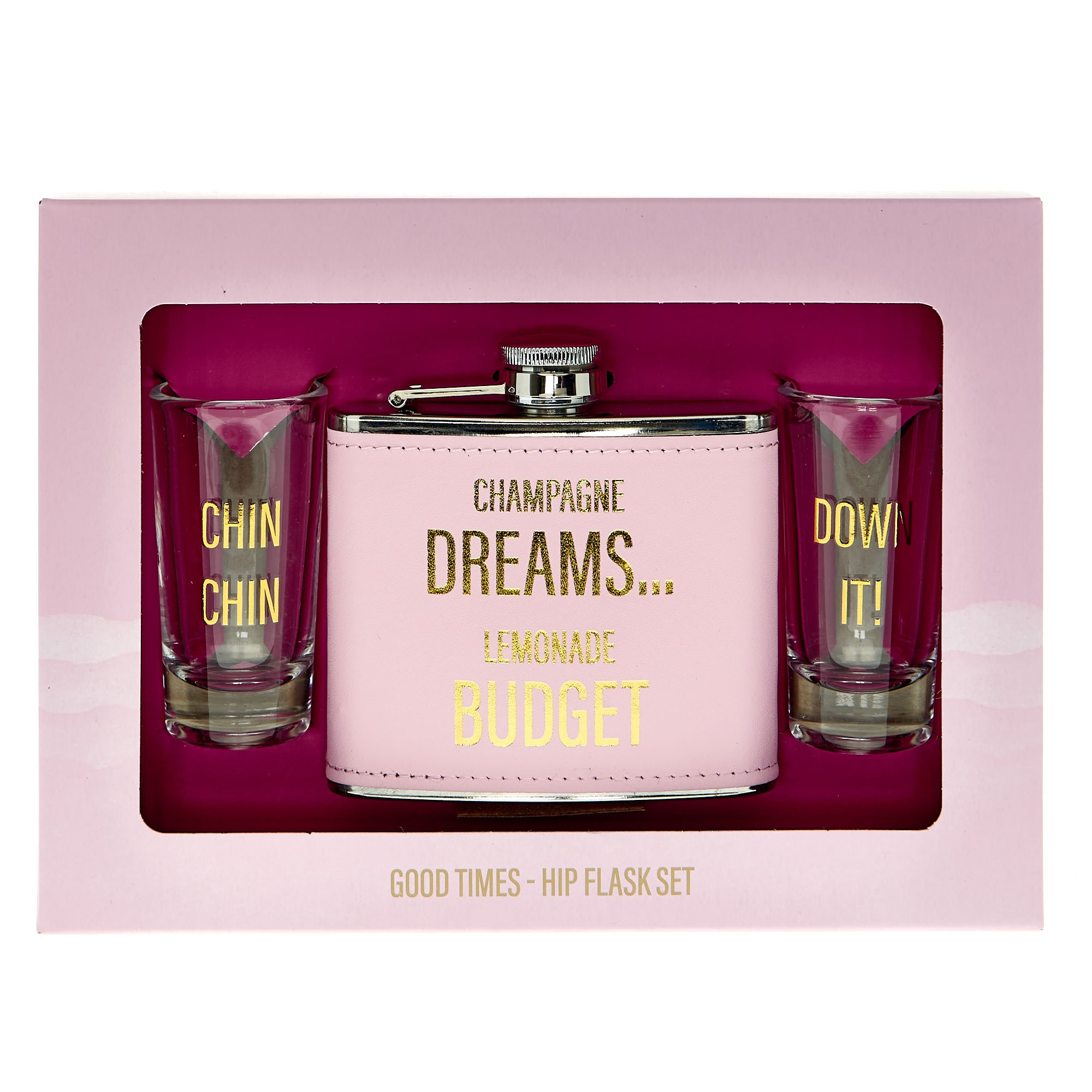 Champagne Dreams Lemonade Budget Hip Flask & Shot Glasses