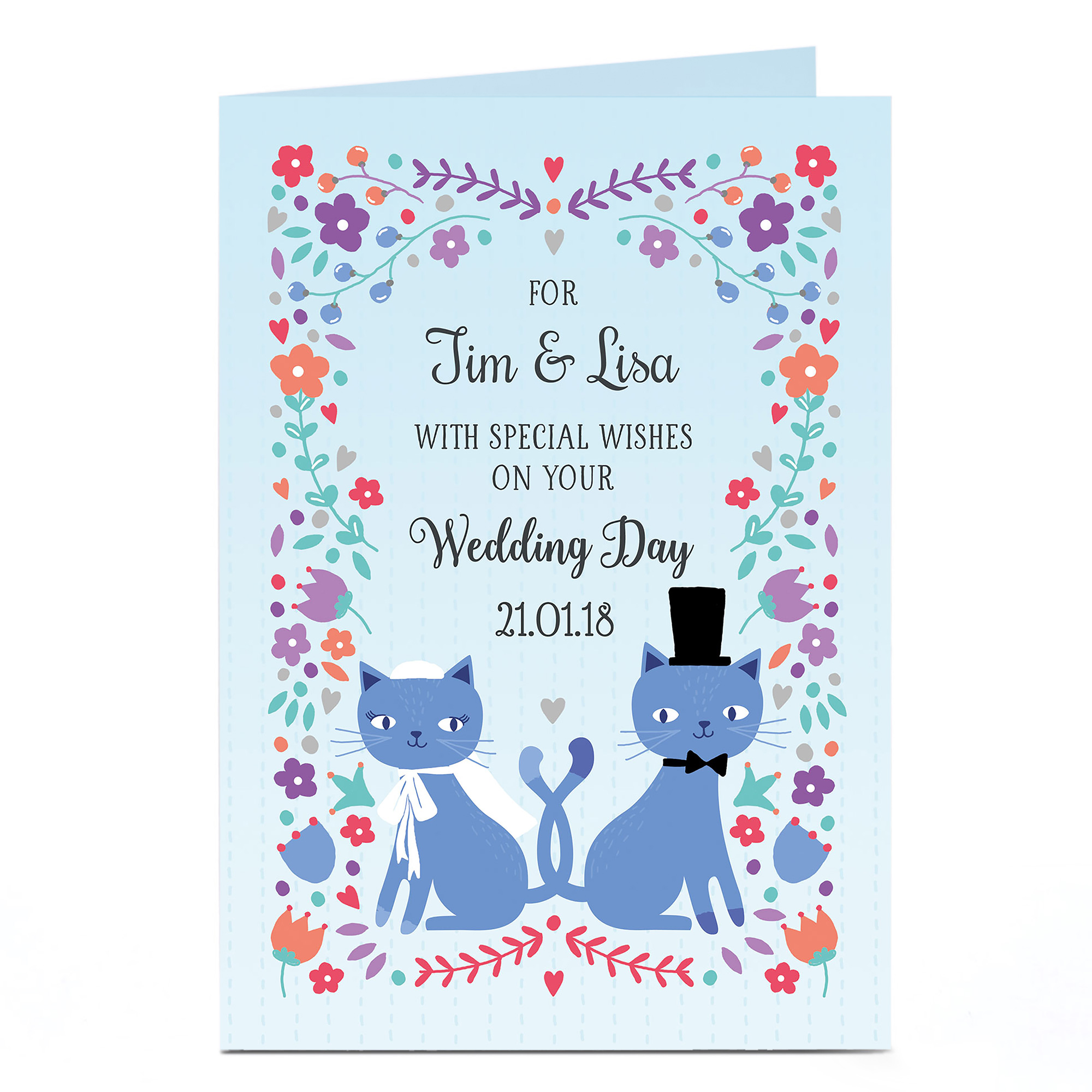Personalised Wedding Card - On Your Wedding Day, Floral blue