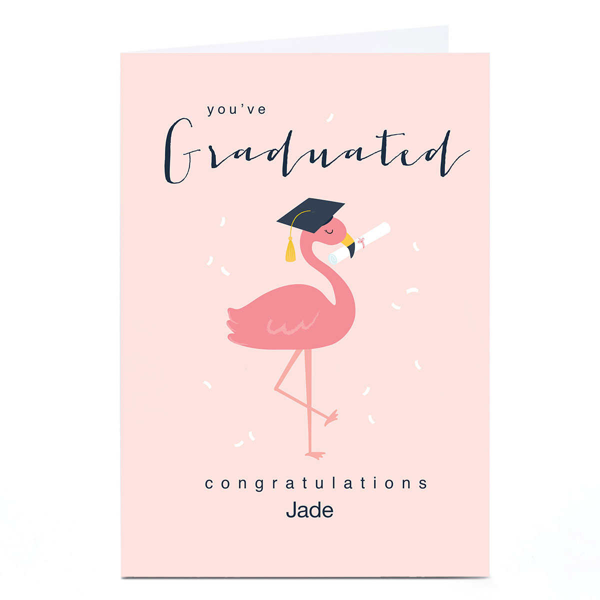 Personalised Klara Hawkins Graduation Card - Flamingo