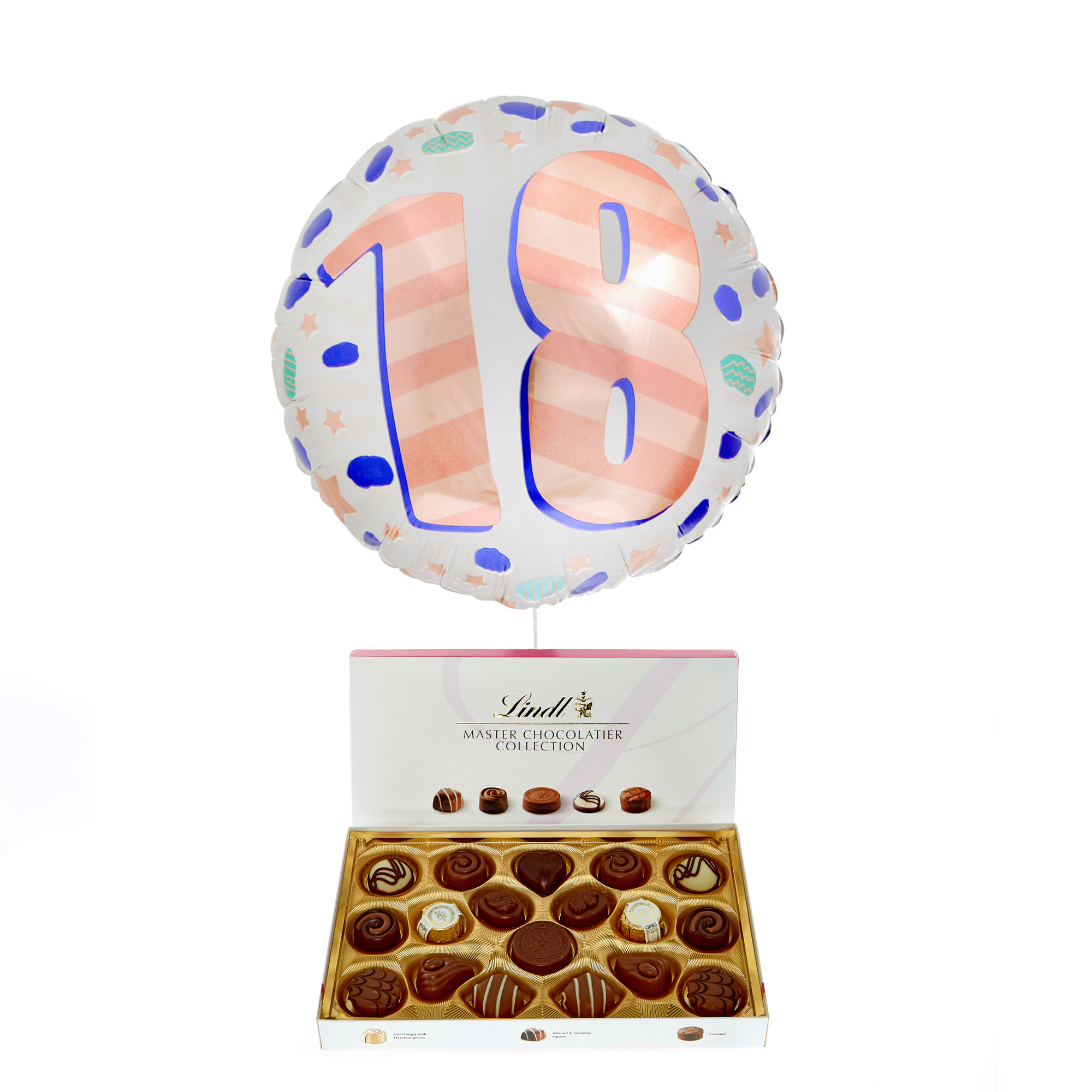 Spots & Stripes 18th Birthday Balloon & Lindt Chocolates - FREE GIFT CARD!