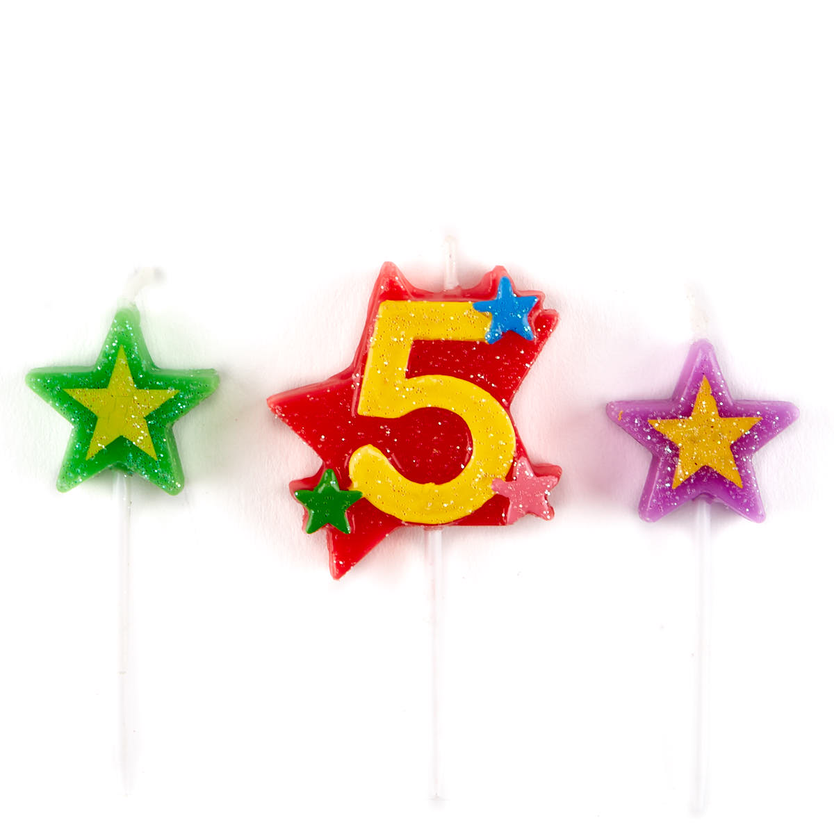 Number 5 Star Birthday Candles - Pack Of 3