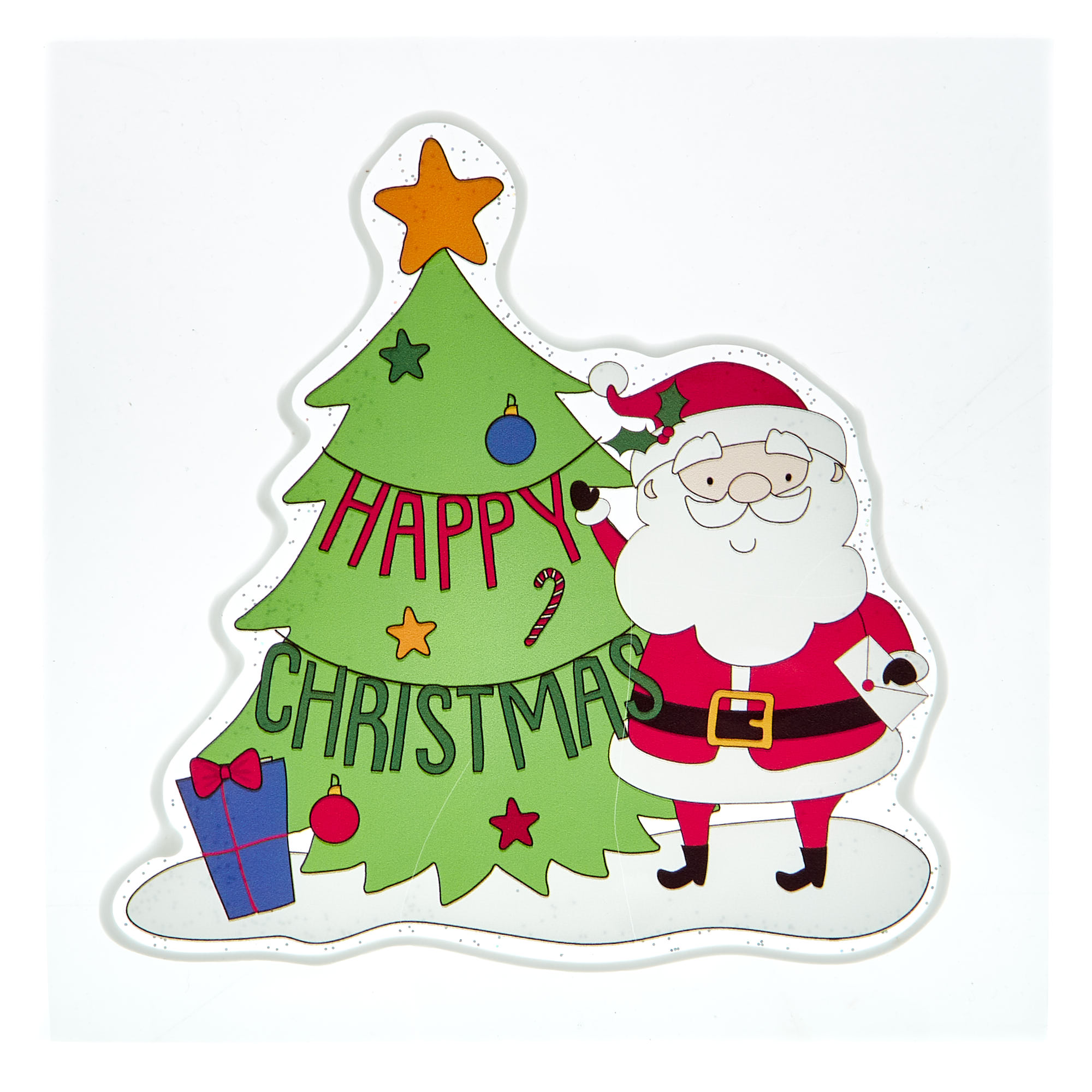 7-Inch Christmas Window Stickers - Happy Christmas Santa & Tree