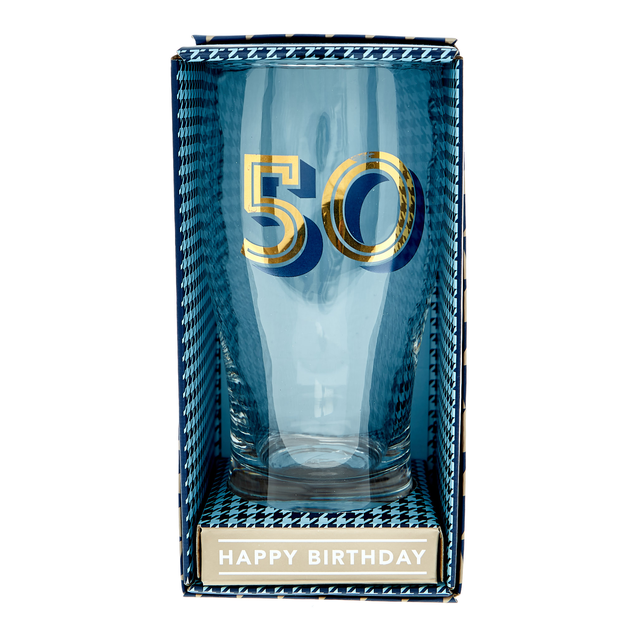 50th Birthday Pint Glass In A Box - Blue & Gold