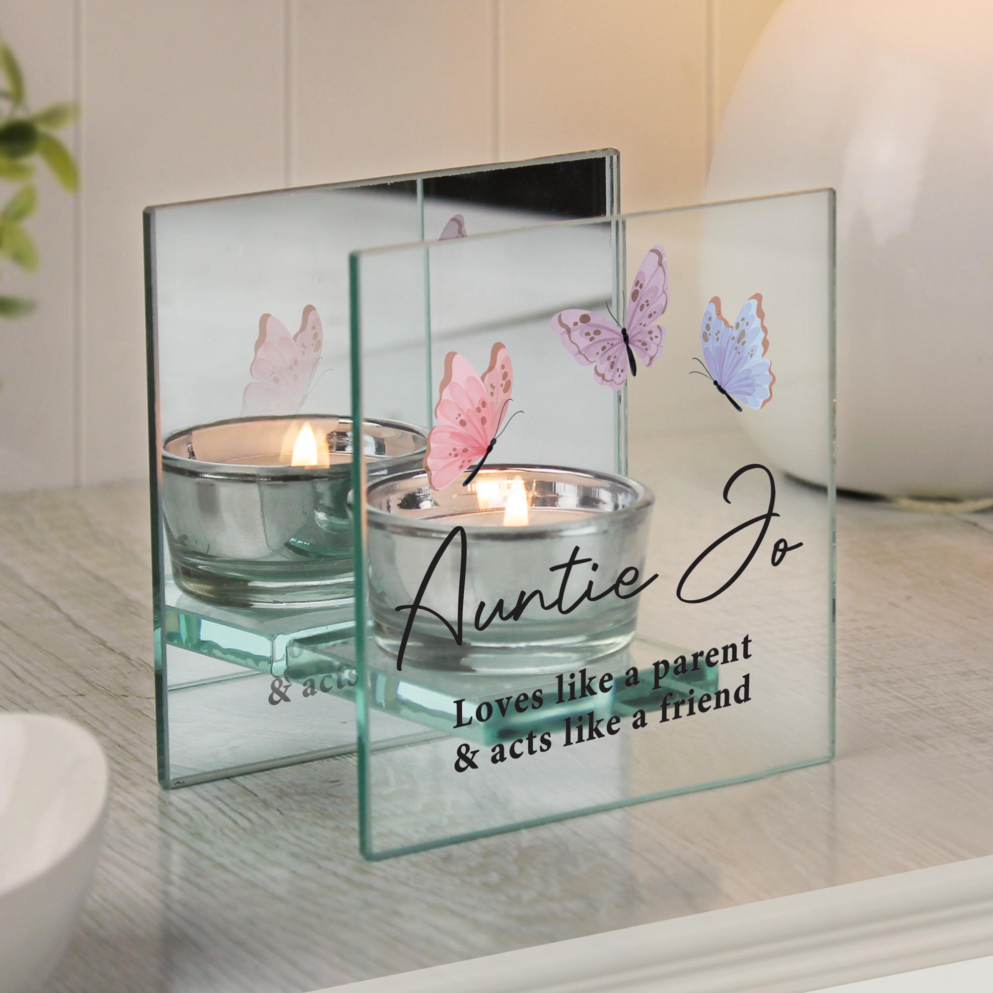 Personalised Butterfly Mirrored Tealight Holder