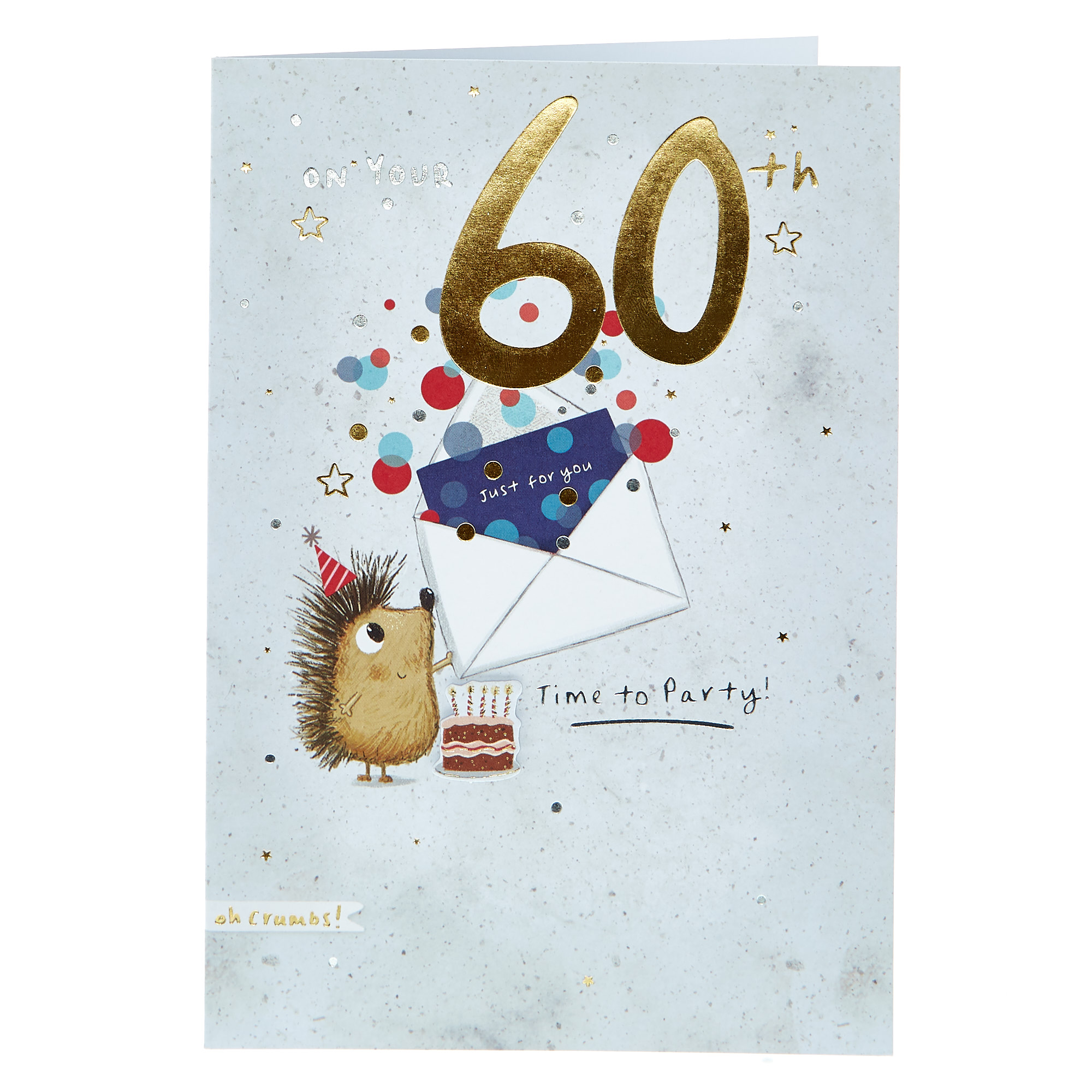 60th Birthday Card - Hedgehog & Envelope