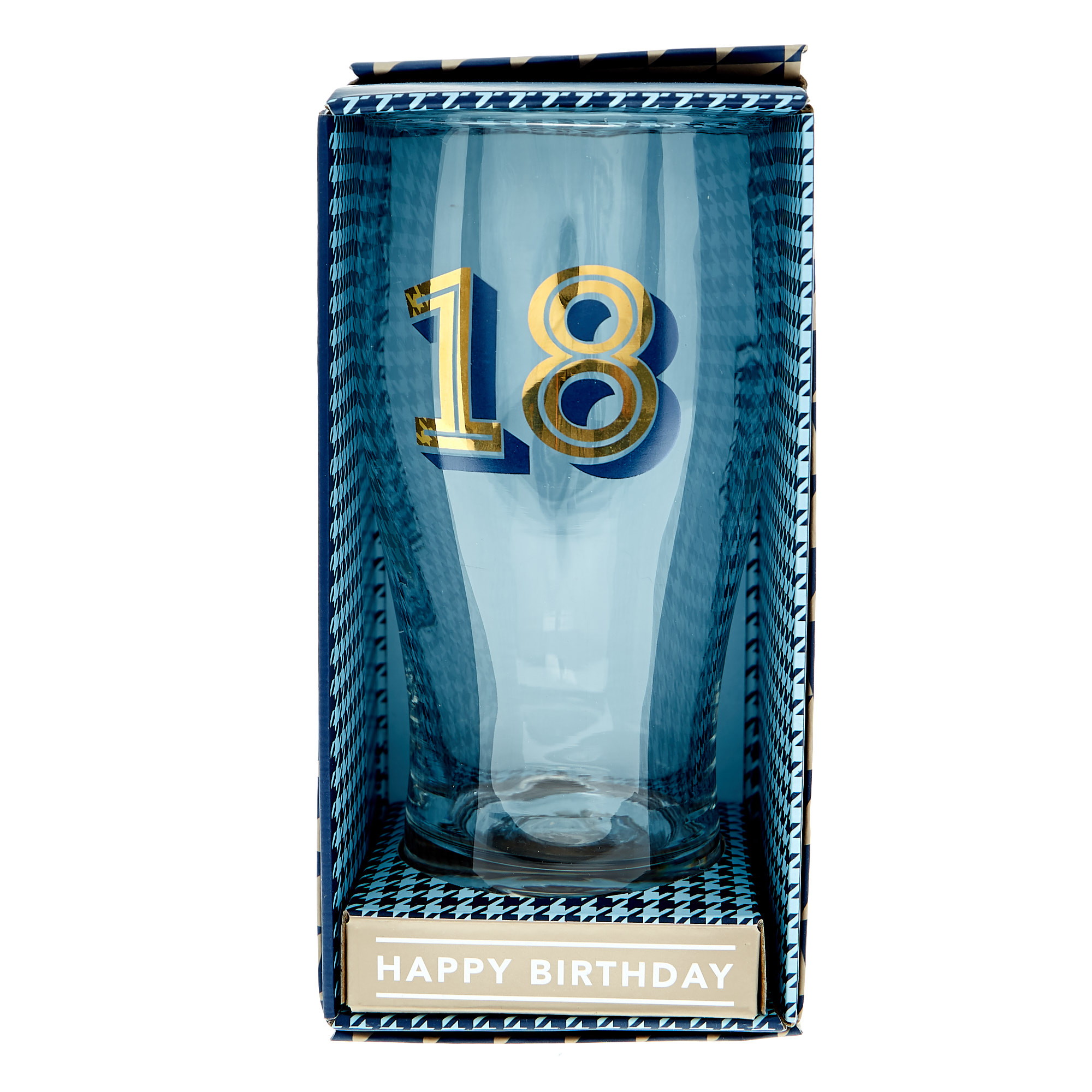 18th Birthday Pint Glass In A Box - Blue & Gold 