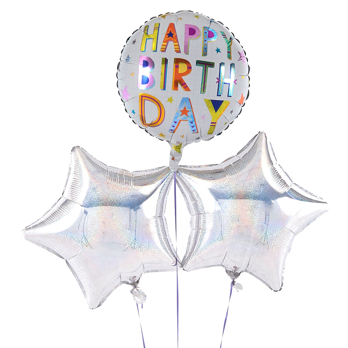 Happy Birthday Square Text Silver Balloon Bouquet - DELIVERED INFLATED!