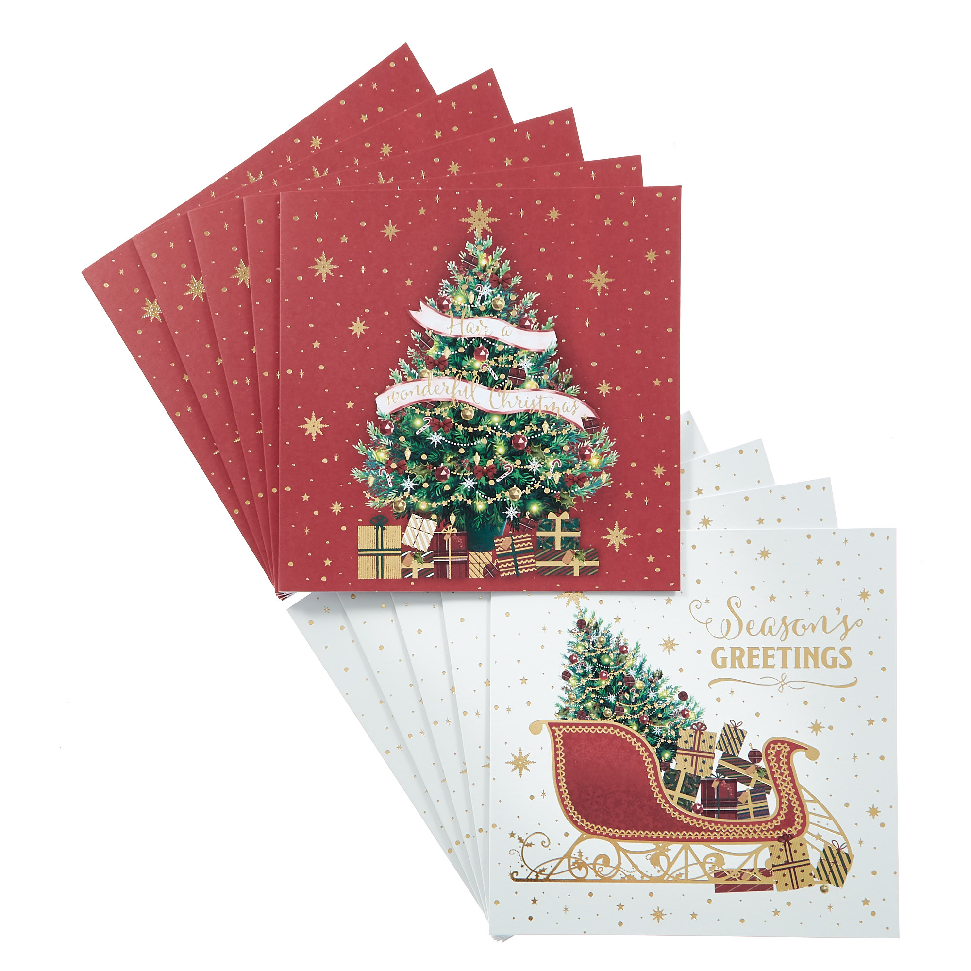 16 Tree & Sleigh Charity Christmas Cards - 2 Designs 