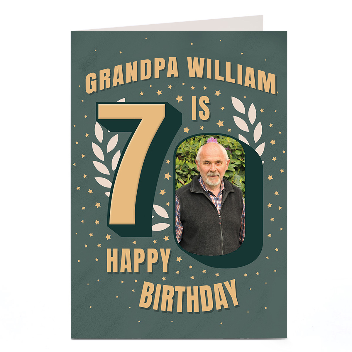 Photo 70th Birthday Card - Laurel Wreath Any Recipient