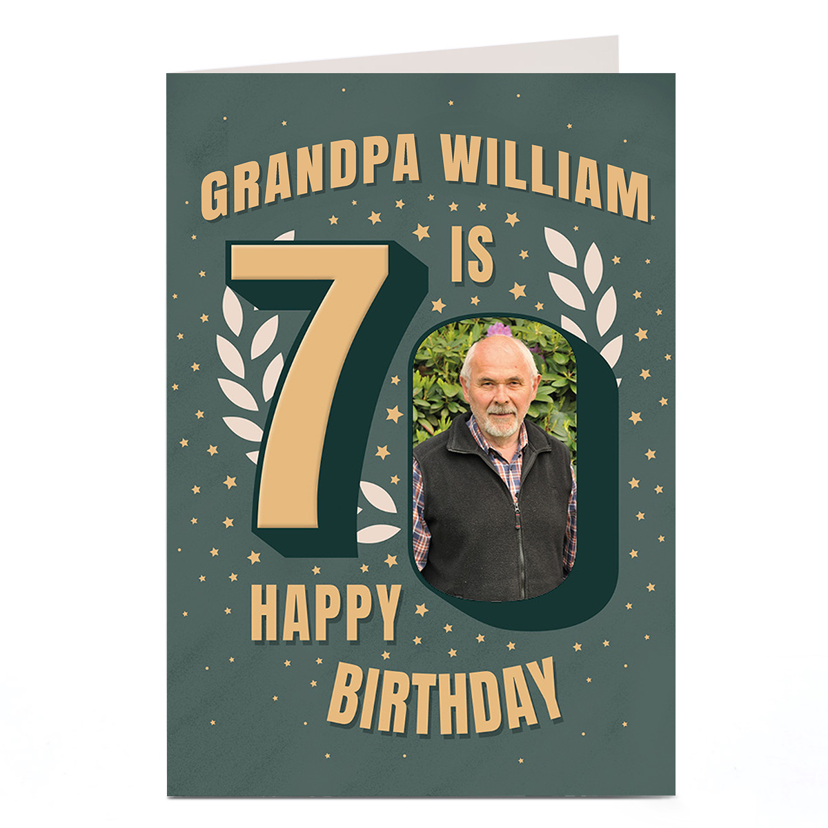 Photo 70th Birthday Card - Grandpa Laurel Wreath 