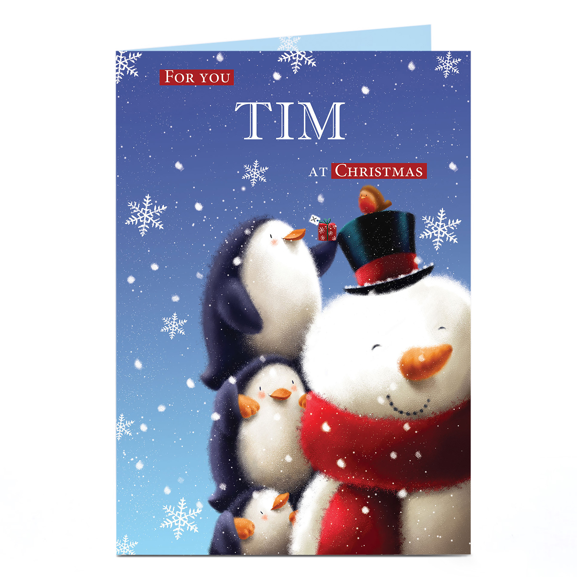Personalised Christmas Card - Penguins & A Snowman