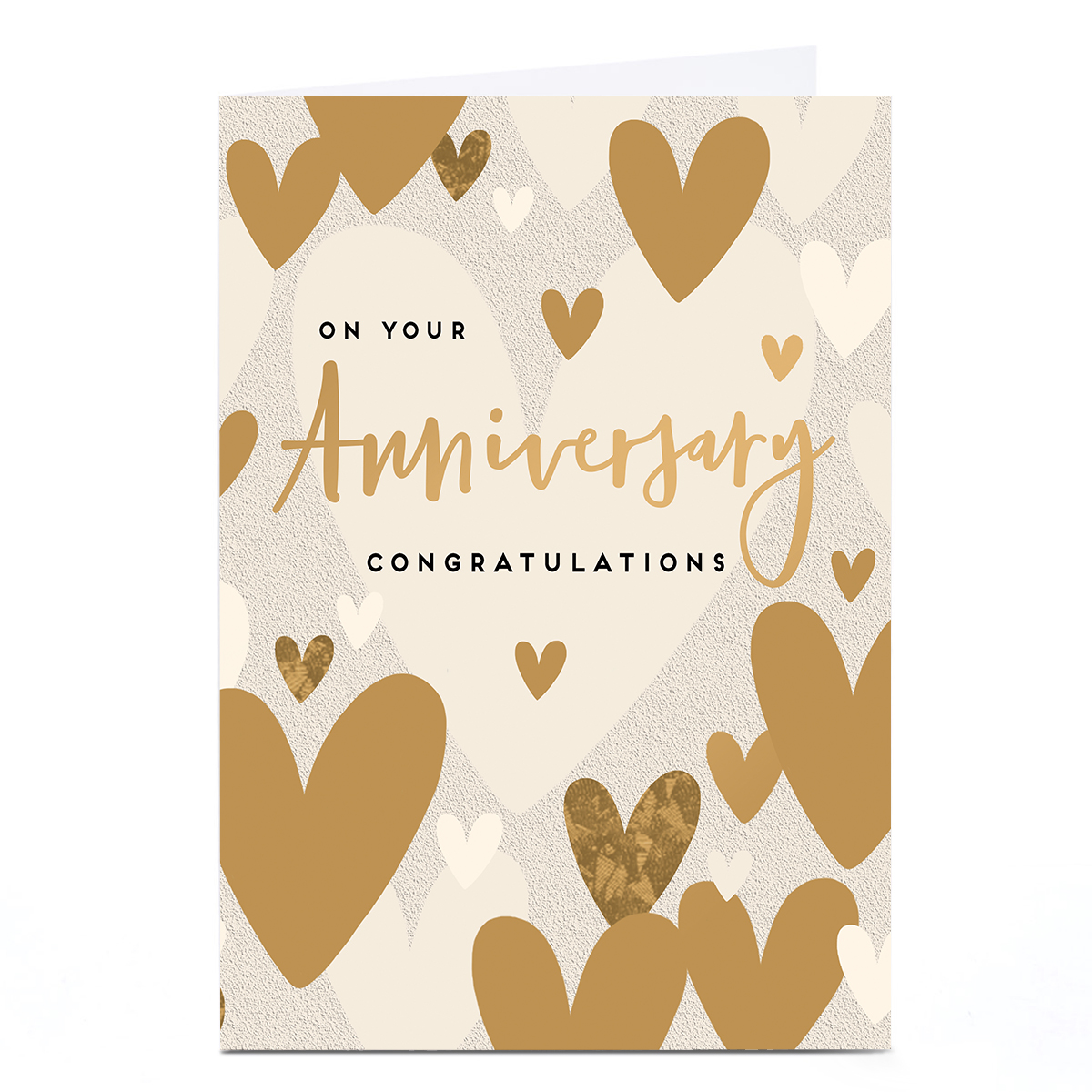 Personalised Anniversary Card - Gold Hearts Congratulations