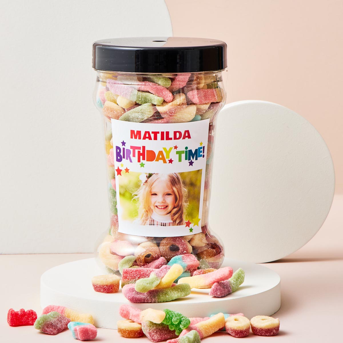 Personalised Birthday Time Fizzy Sweet Tub