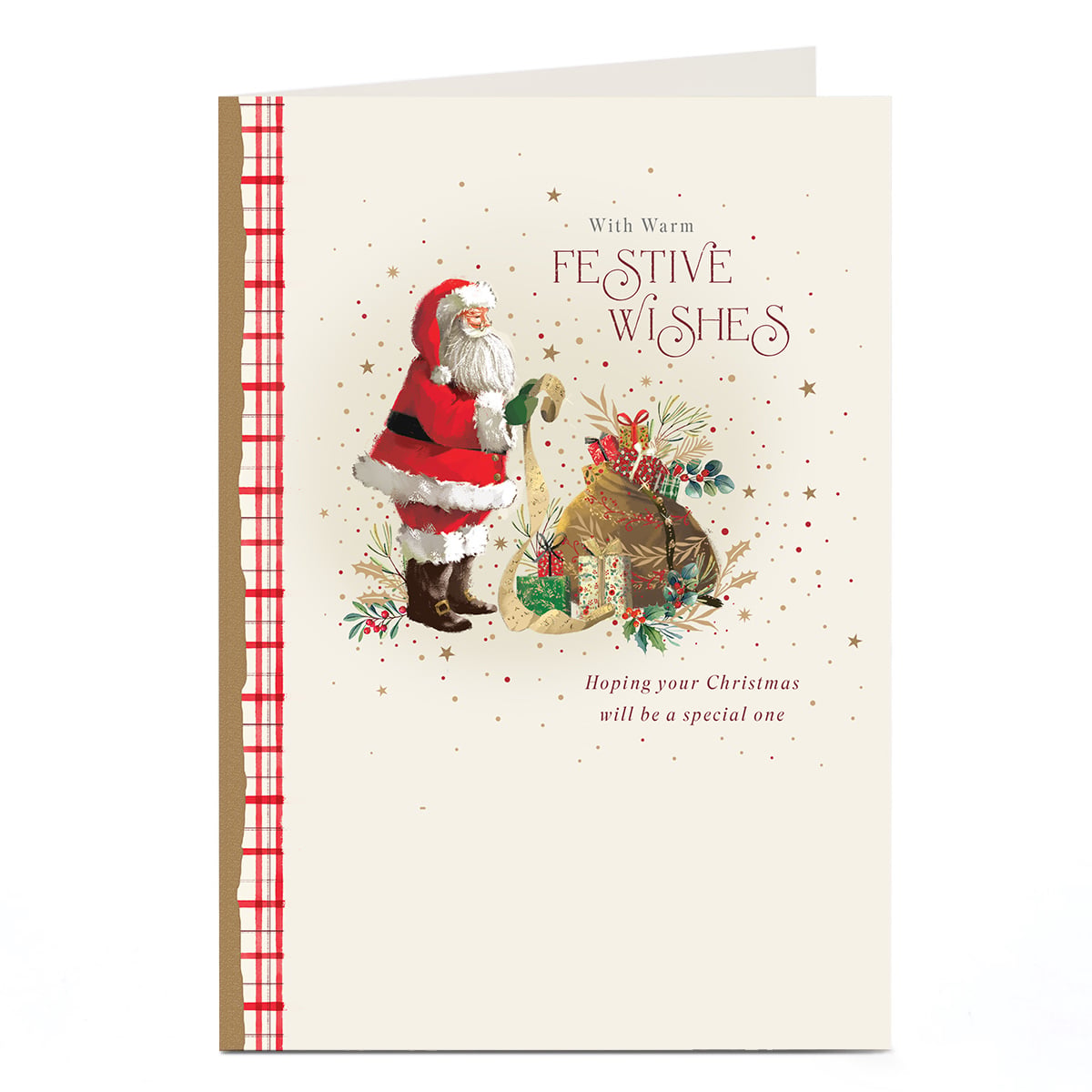 Christmas Card - Warm Festive Wishes Santa With List