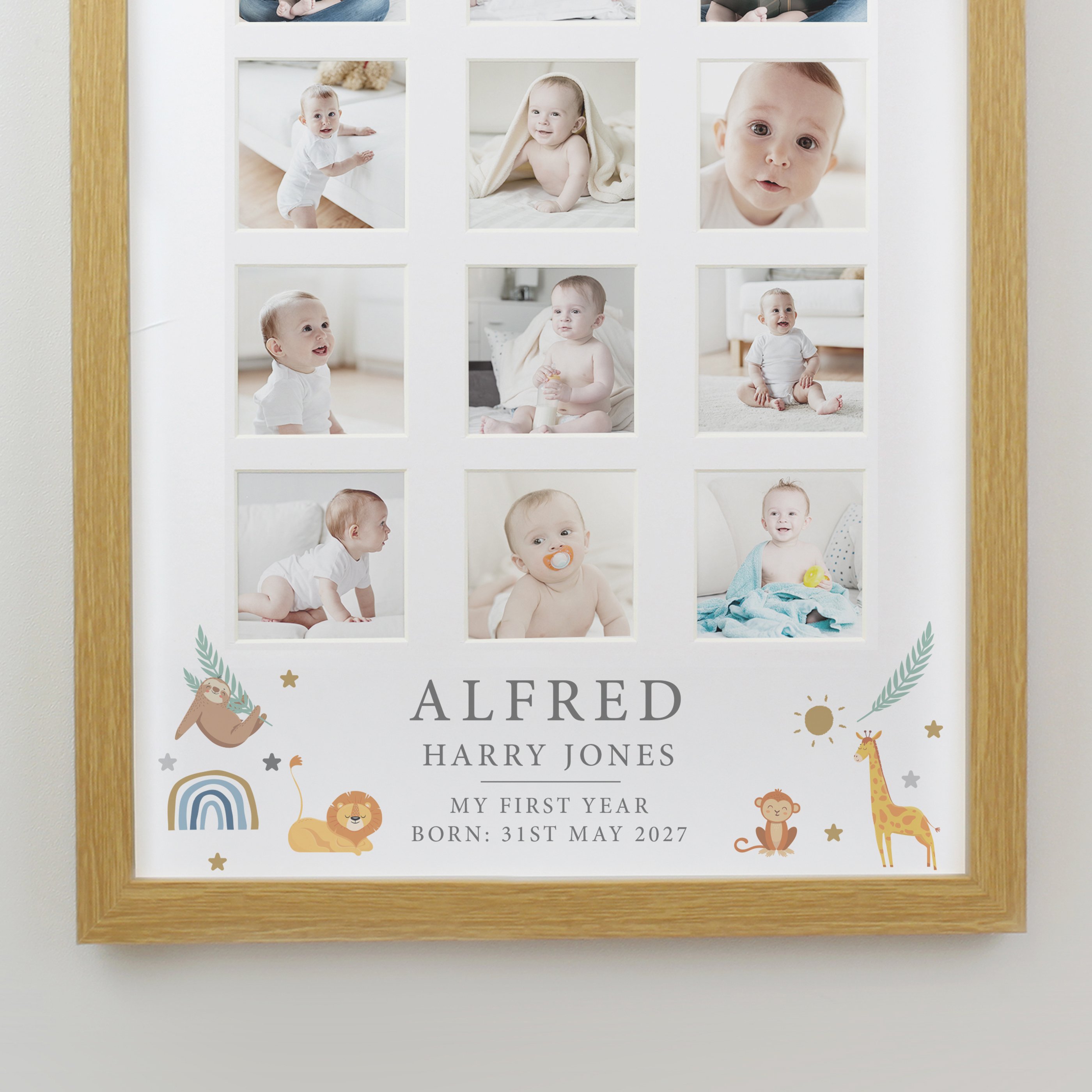Personalised Animals Oak Multi Photo Frame