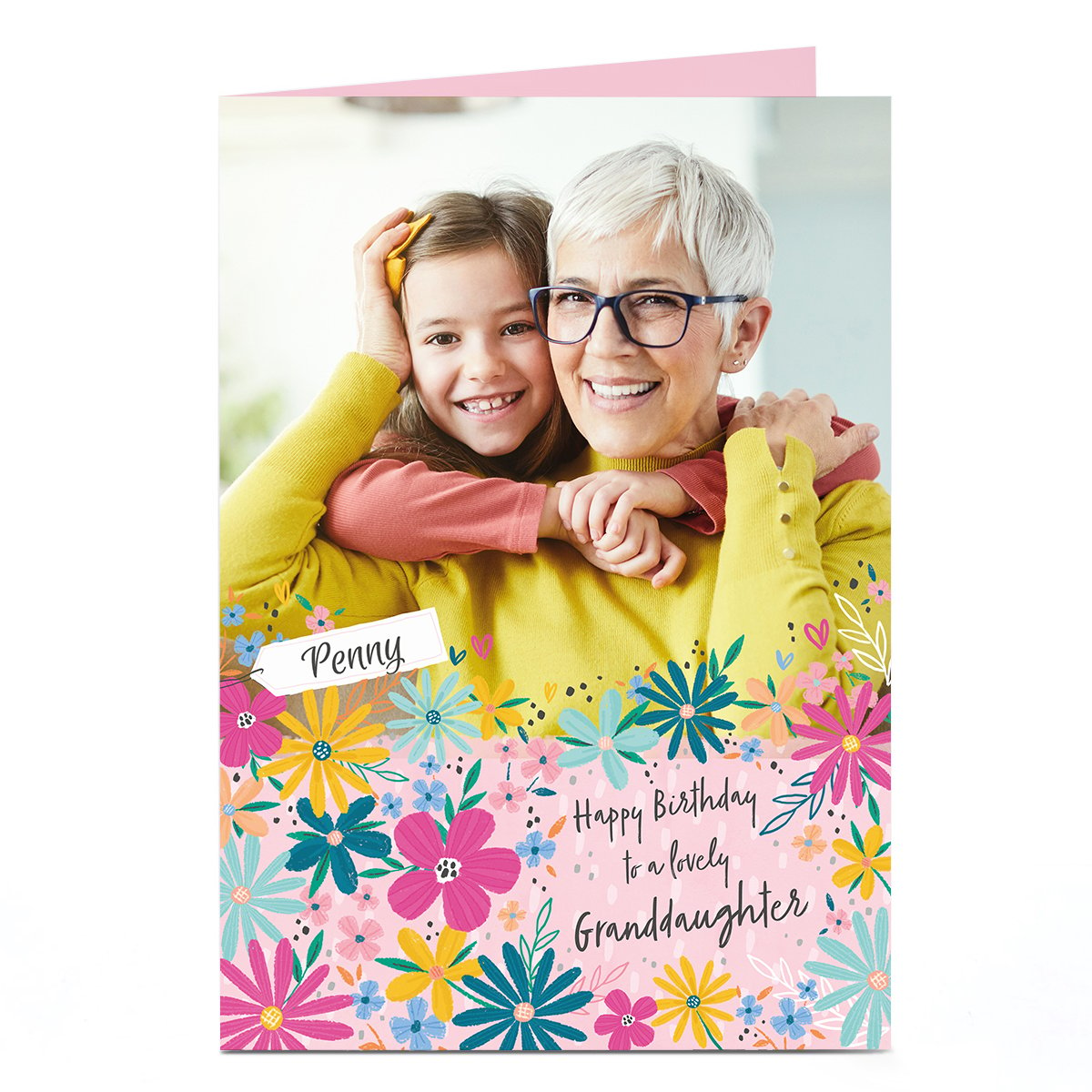 Photo Birthday Card - Lovely Granddaughter Floral