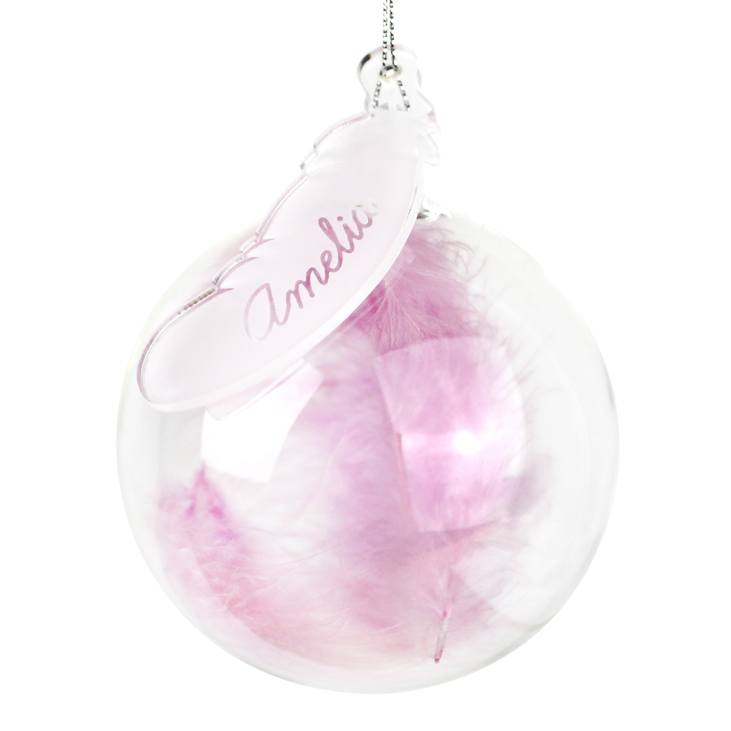 Personalised Pink Feather Glass Bauble