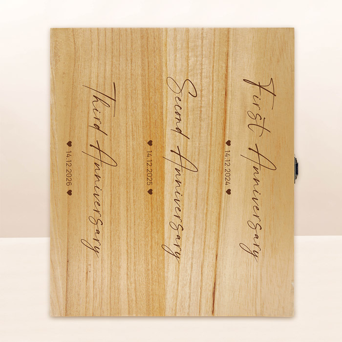 Personalised Engraved Wooden Wine Box - Anniversary Milestones