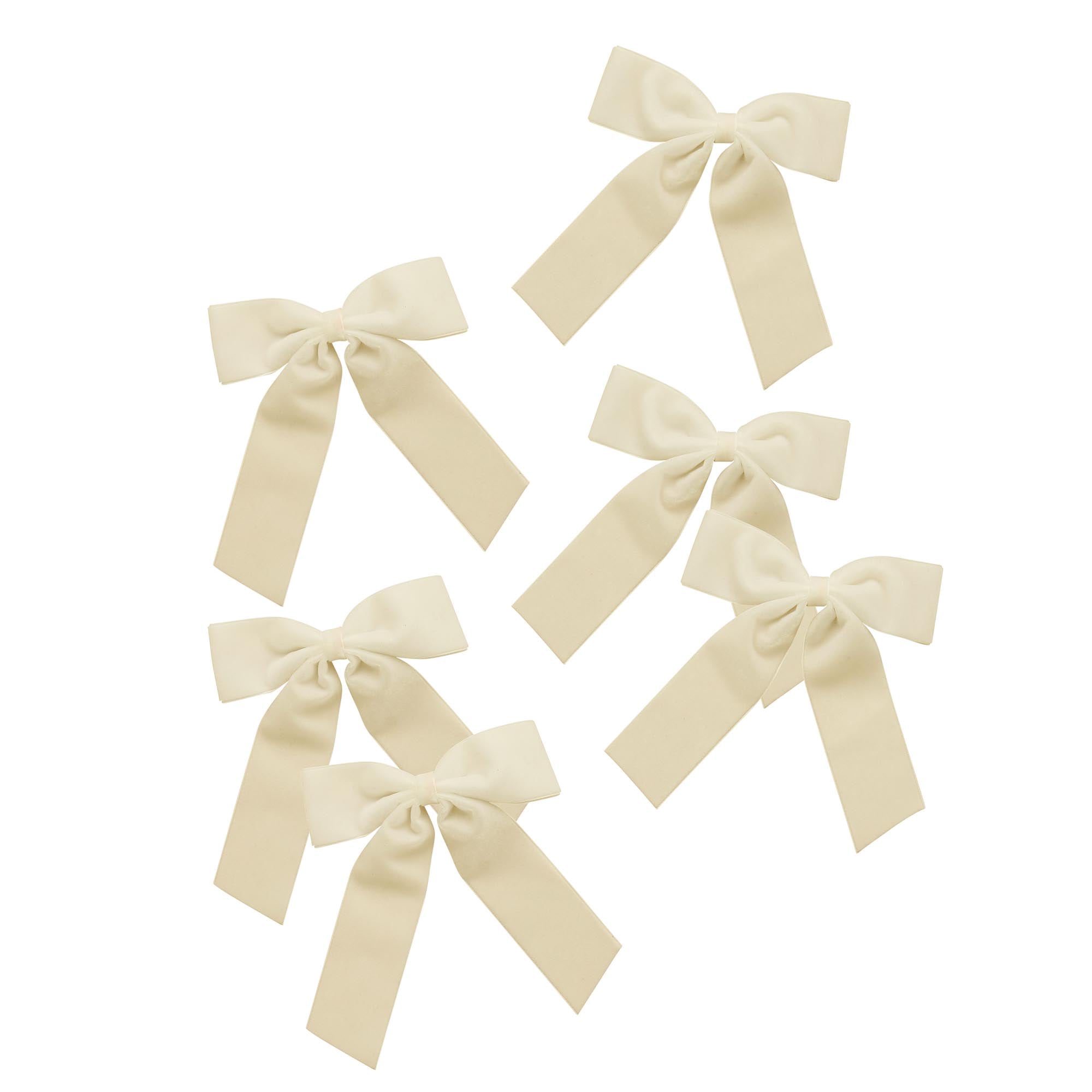 White Velvet Bow Clip Decorations - Pack of 6