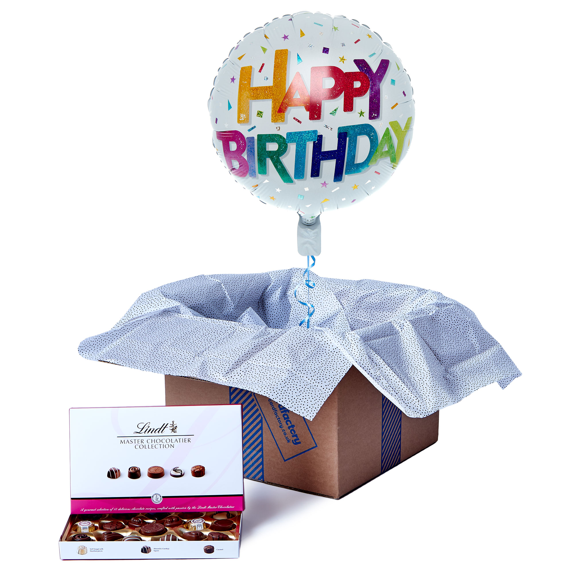 Rainbow Text Happy Birthday Balloon & Lindt Chocolate Box