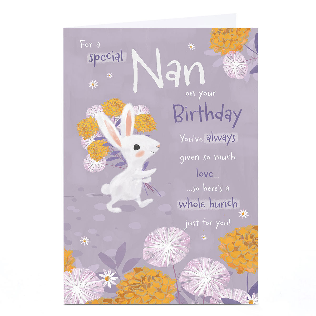 Personalised Birthday Card - Dandelions White Rabbit, Nan