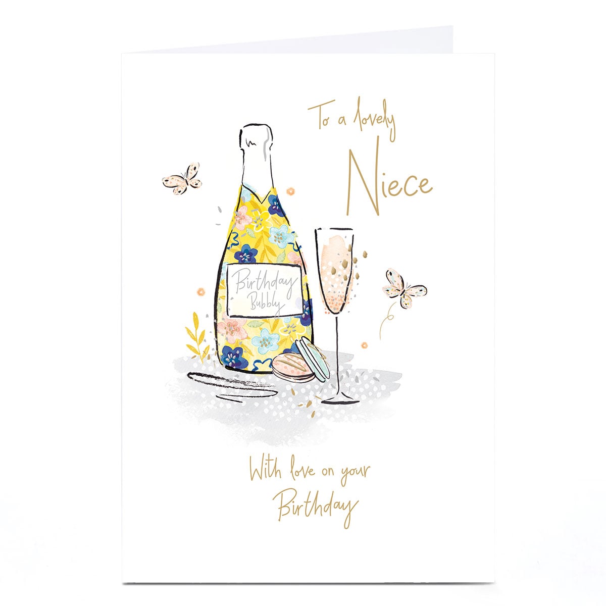 Birthday Card - Floral Bubbly and Butterflies, Niece