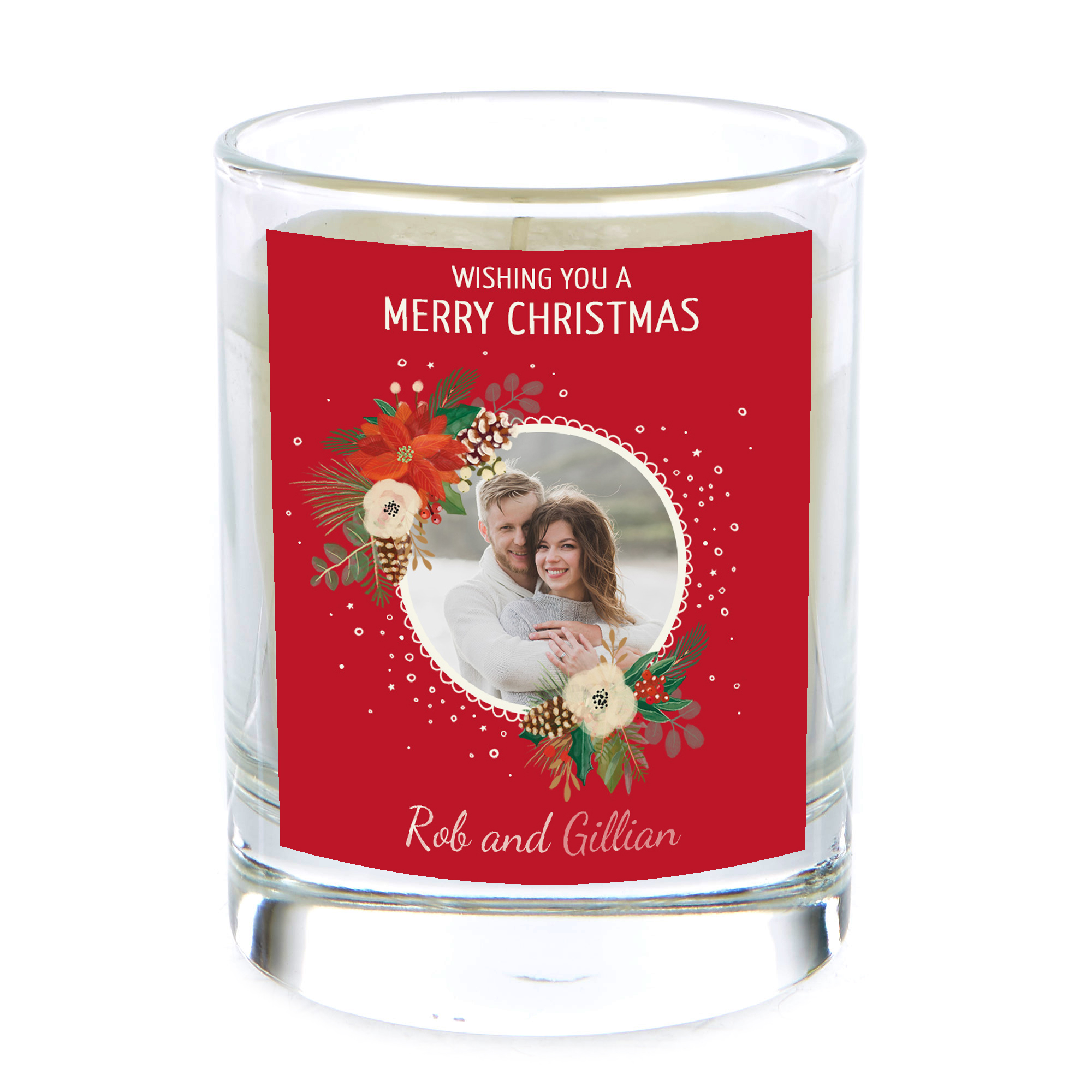 Pomegranate & Cashmere Scented Photo Christmas Candle - Red Wreath