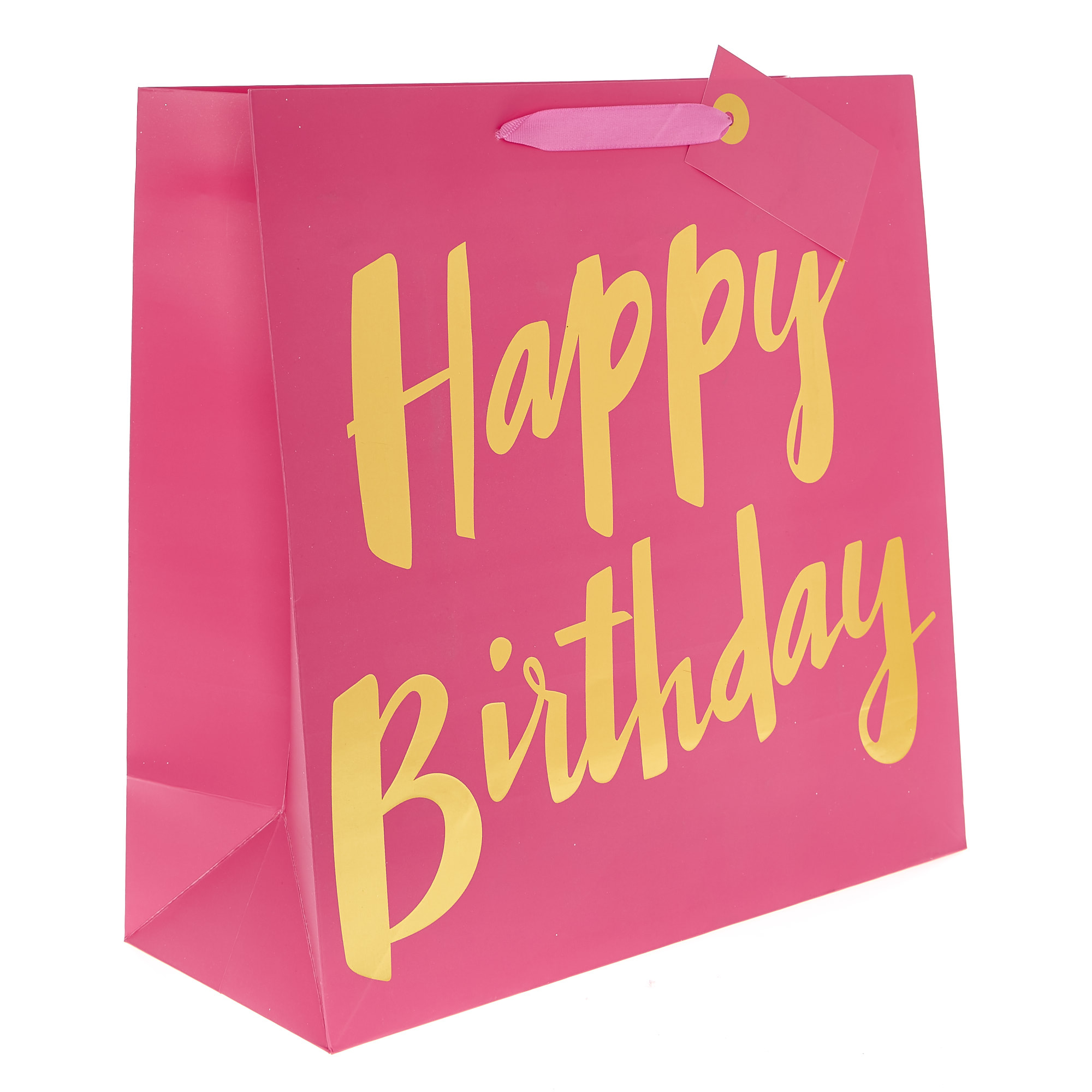 Large Square Gift Bag - Happy Birthday Pink